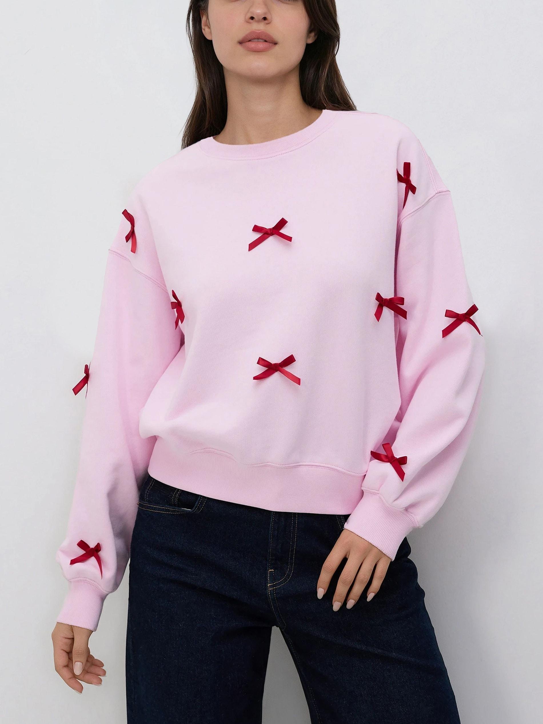 Pink Sweatshirt With Bows, Pink, large image number 2