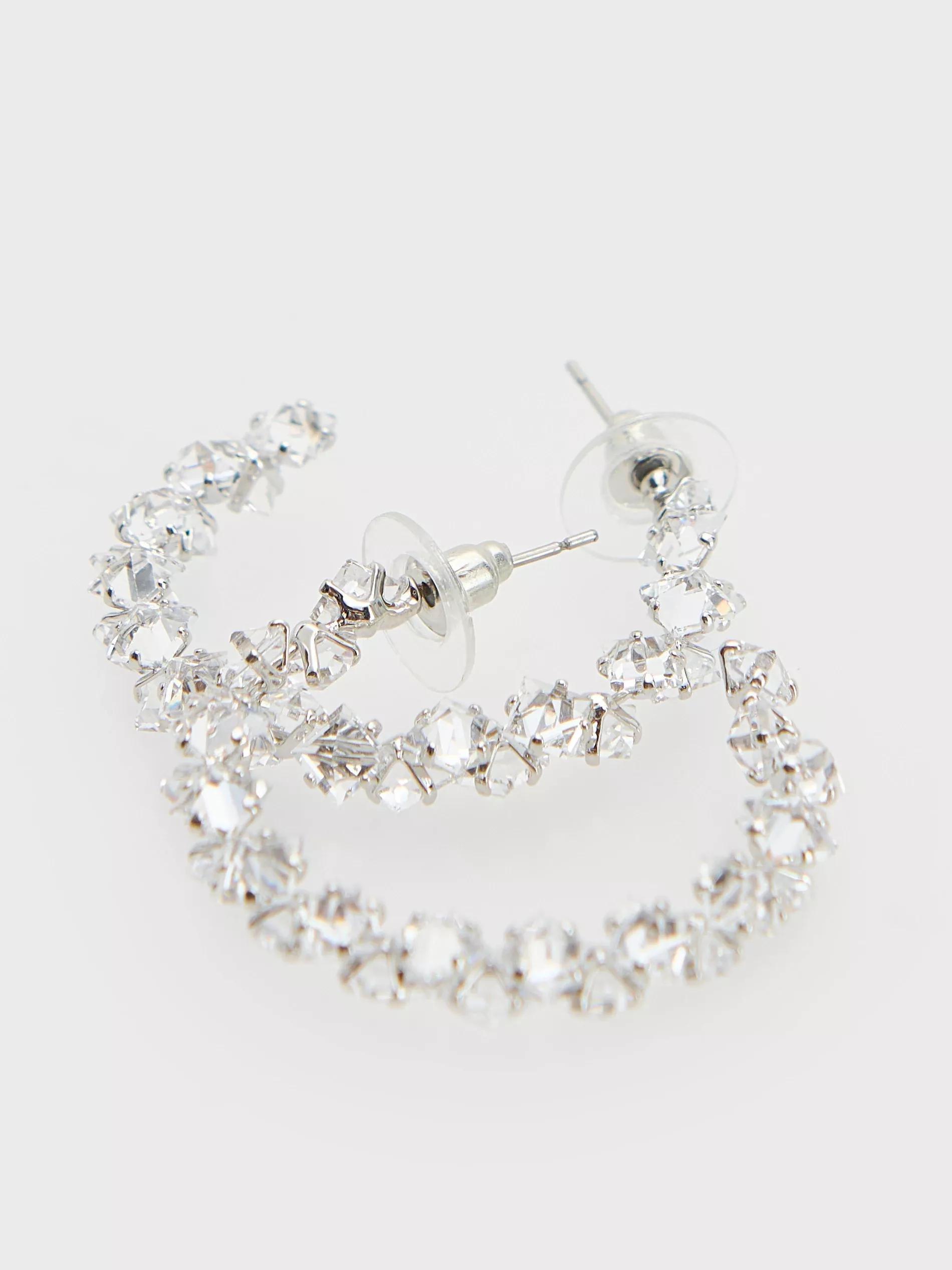 Silver Circular Drop Earrings, Silver, large image number 1