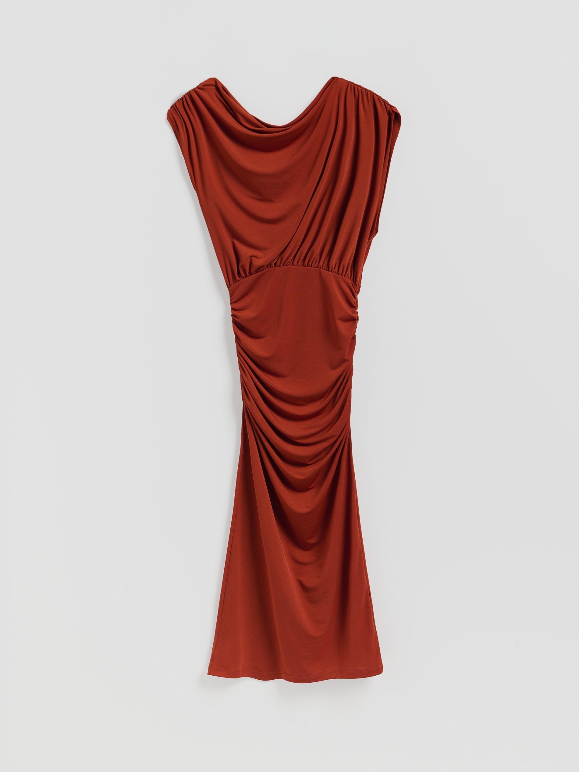 Brown Dress With Draping, Brown, large image number 0