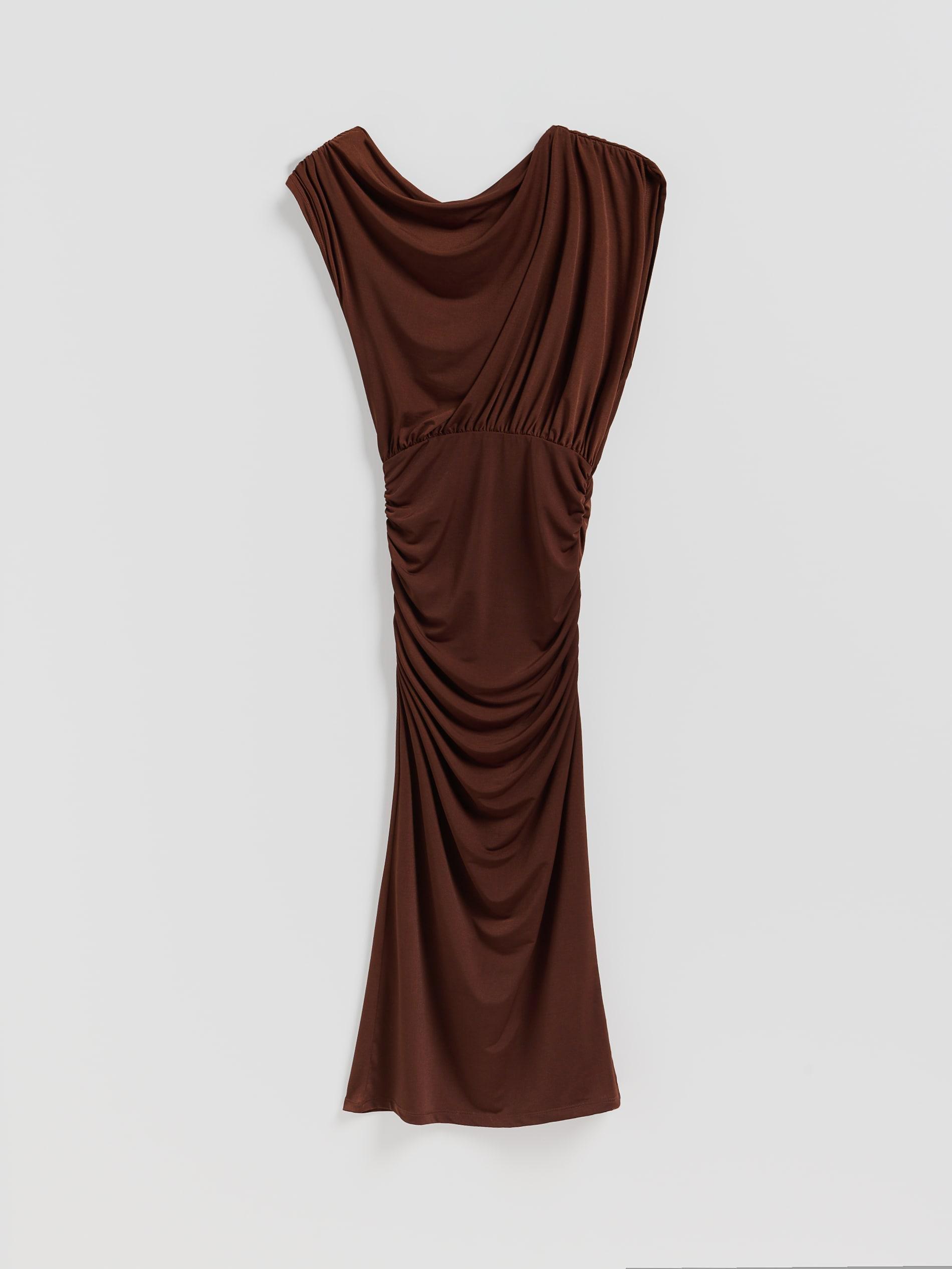 Brown Dress With Draping, Brown, large image number 0