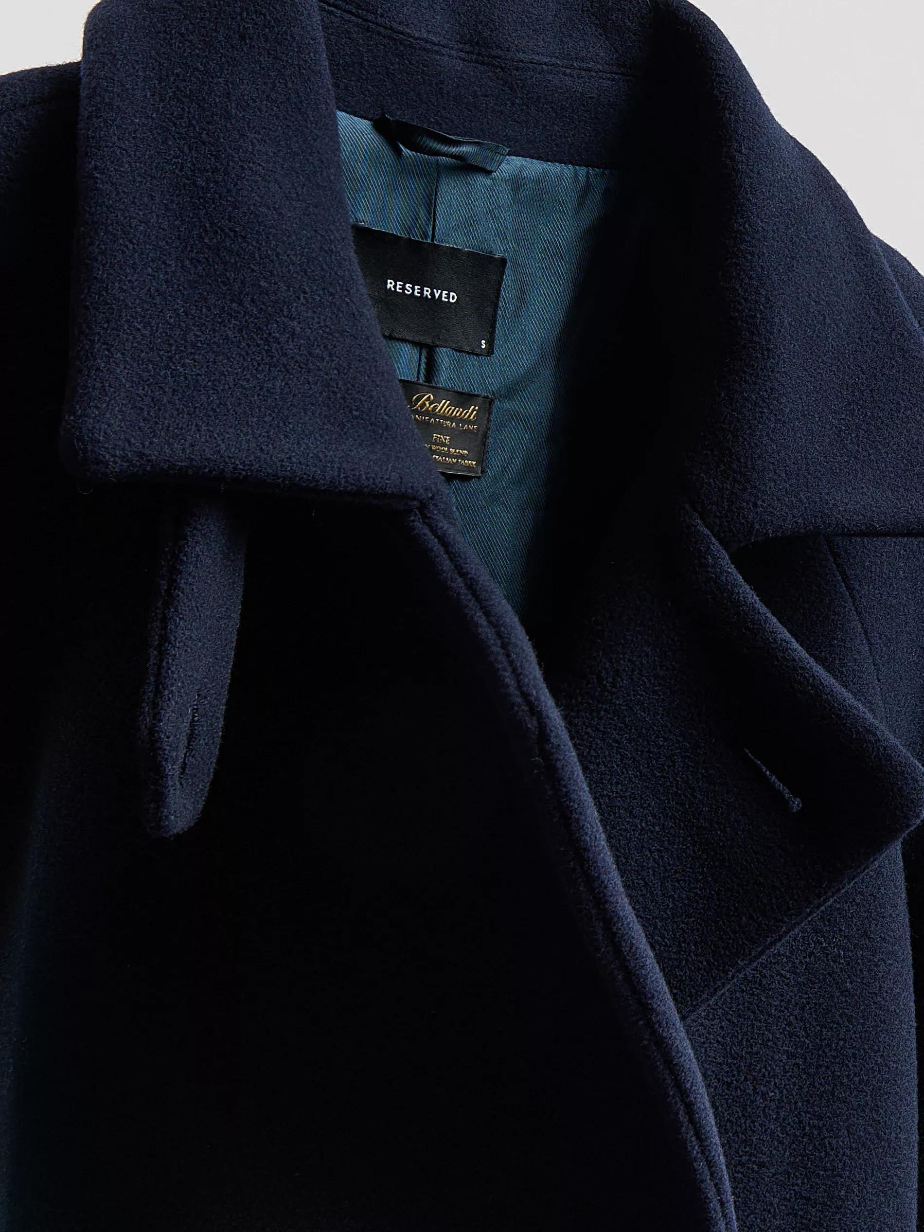 NAVY Coat with Bellandi wool, Navy, medium