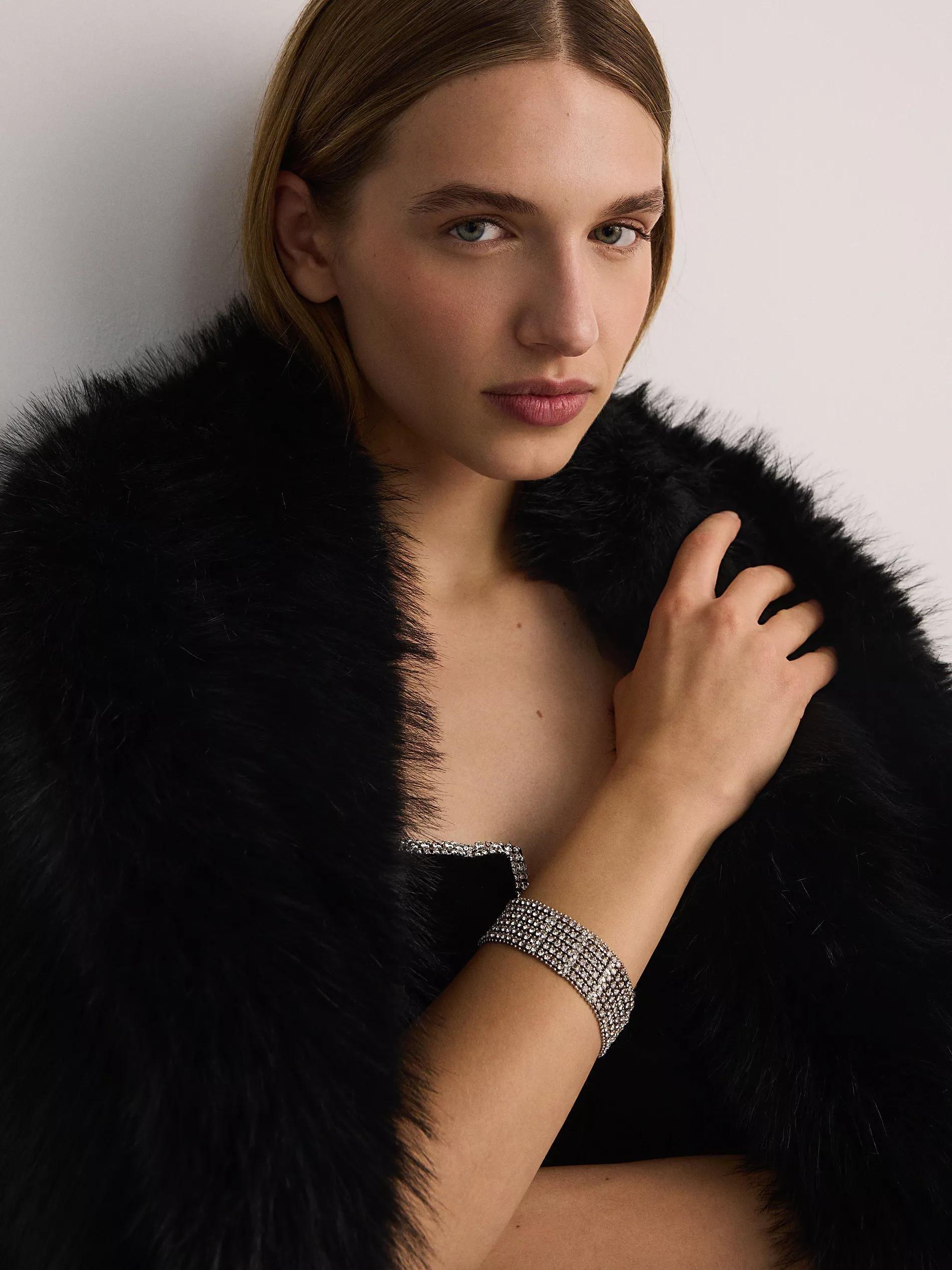 Silver Wide Bracelet With Glitter Stones, Silver, large image number 1