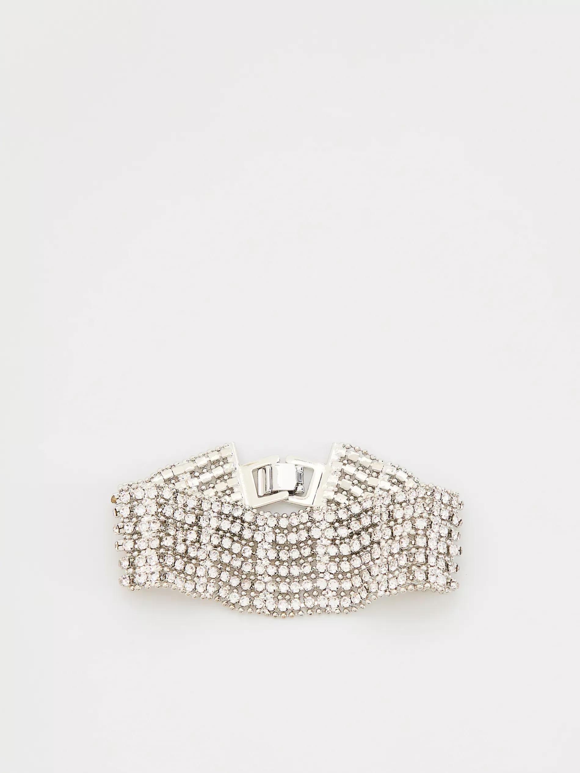 Silver Wide Bracelet With Glitter Stones, Silver, large image number 2