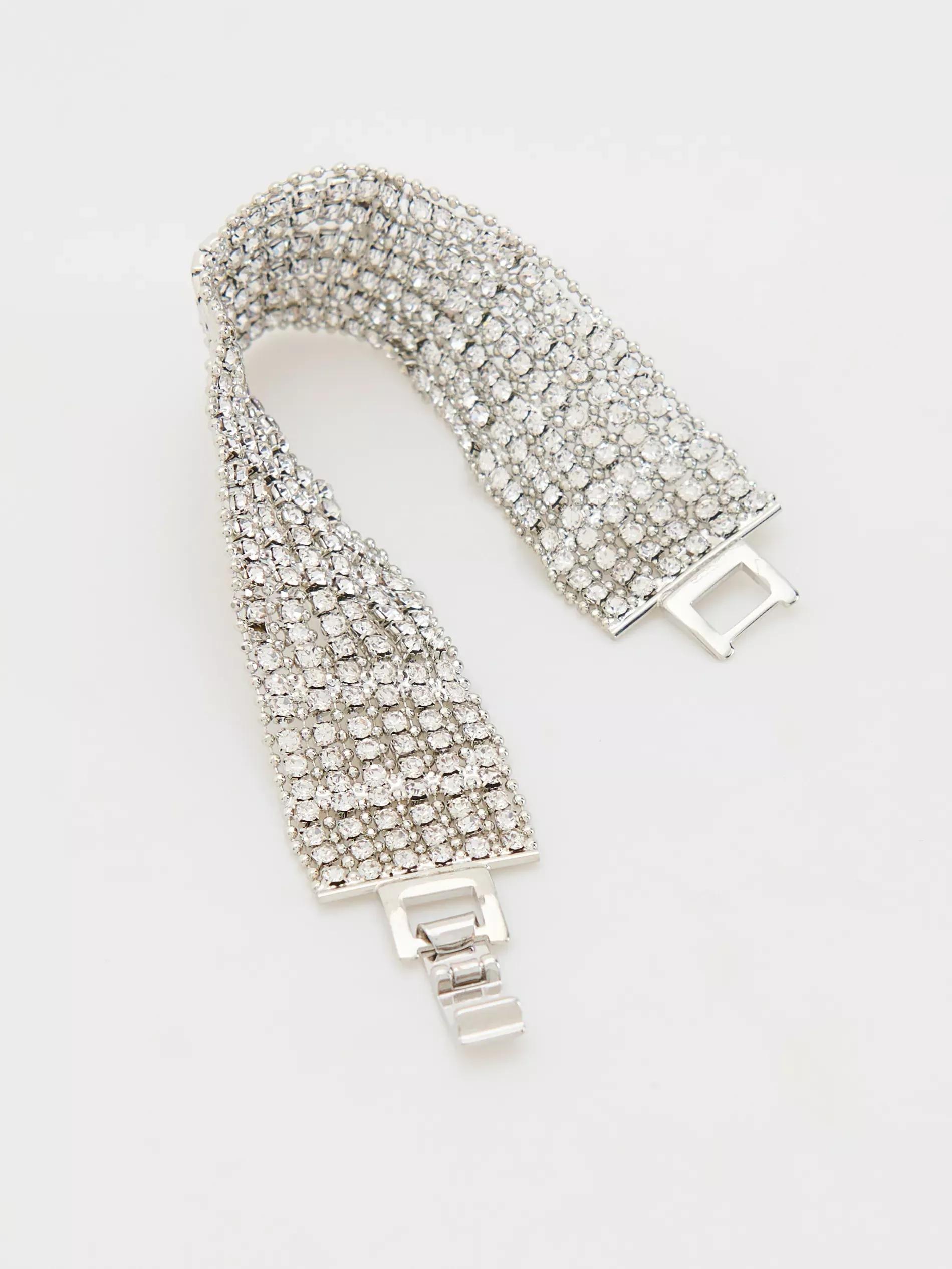 Silver Wide Bracelet With Glitter Stones, Silver, large image number 3