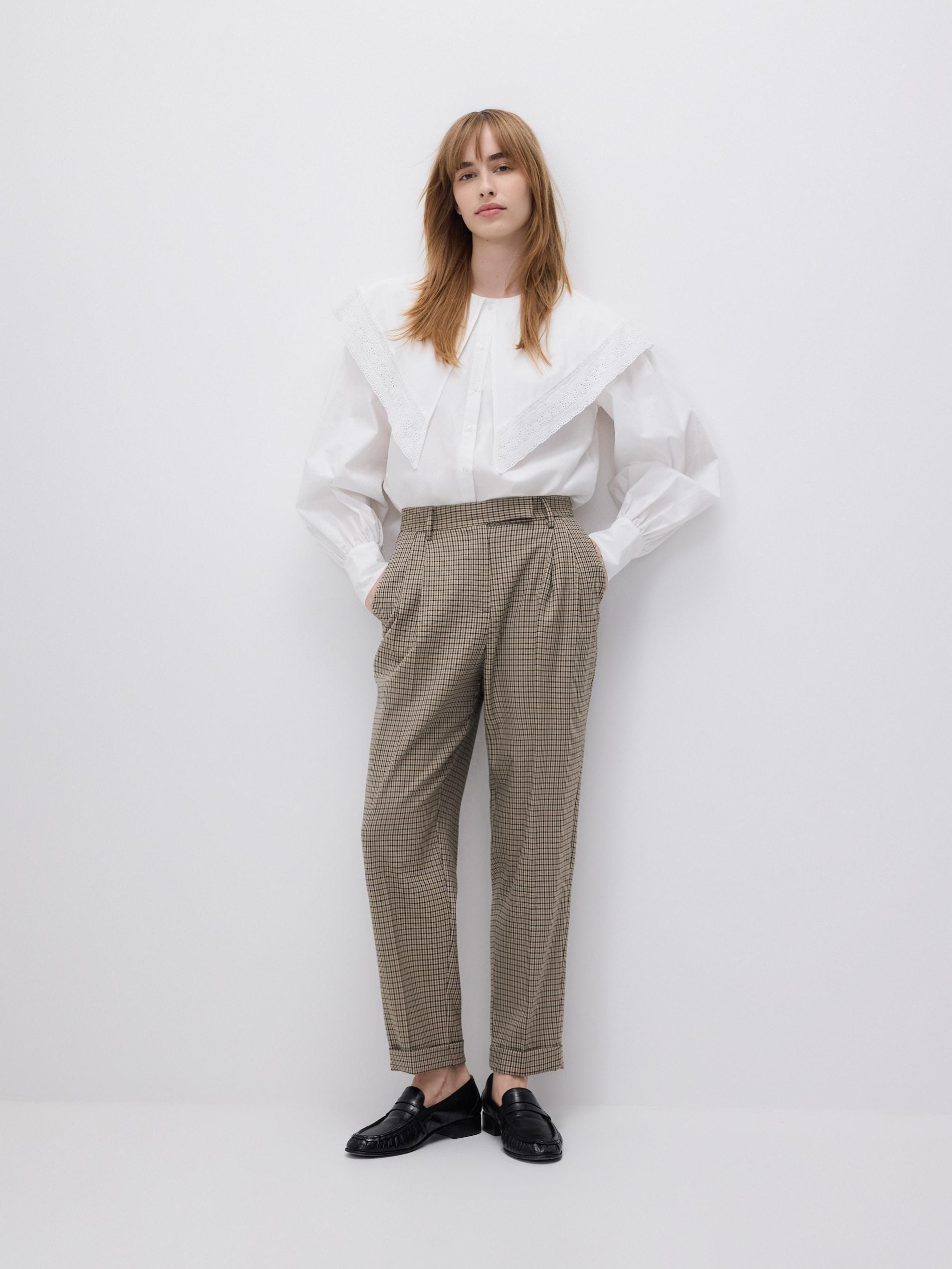 Brown Fine-Checked Trousers, Brown, large image number 0