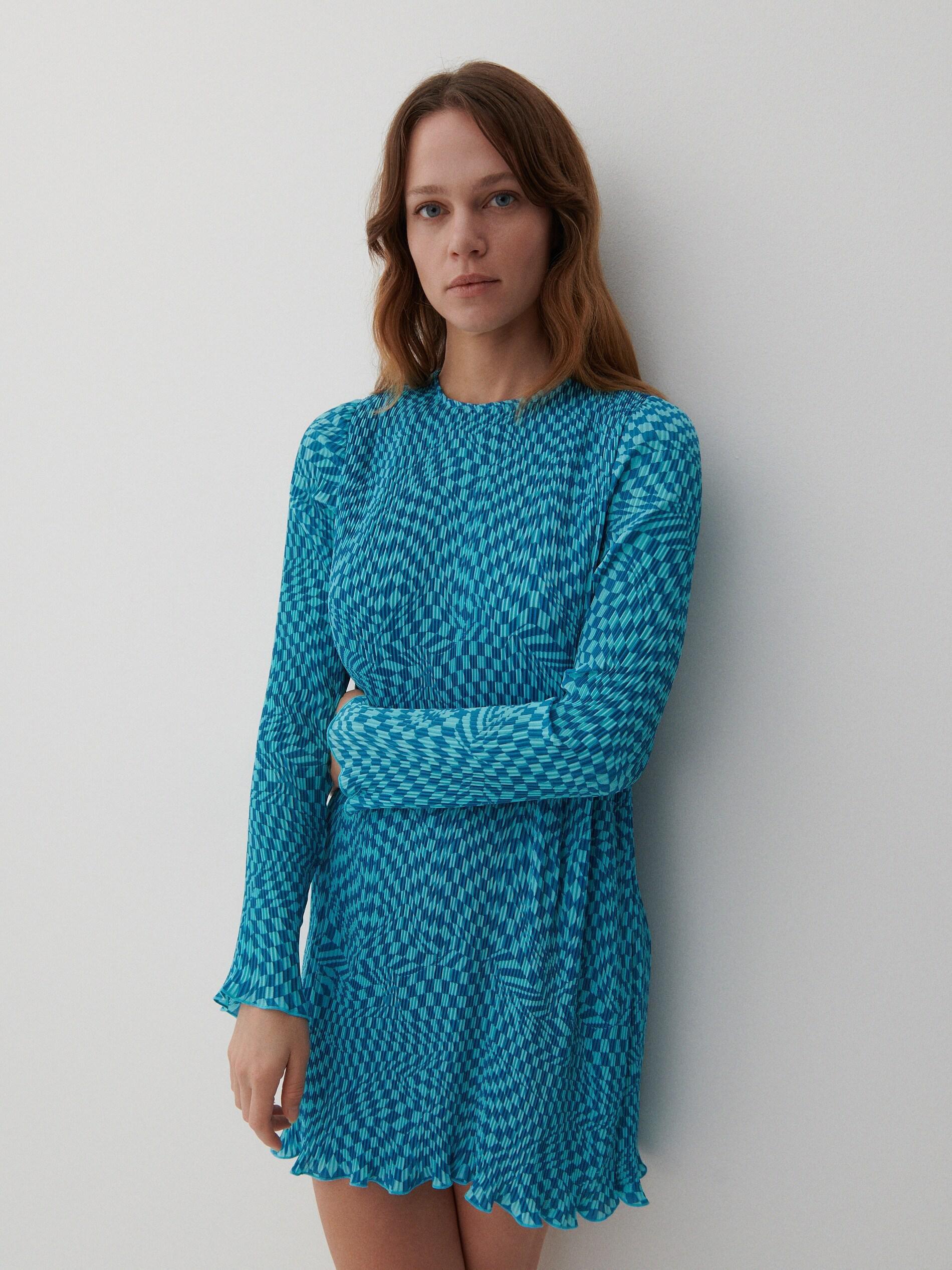 Mint Green Pleated Mini Dress, , large image number 1