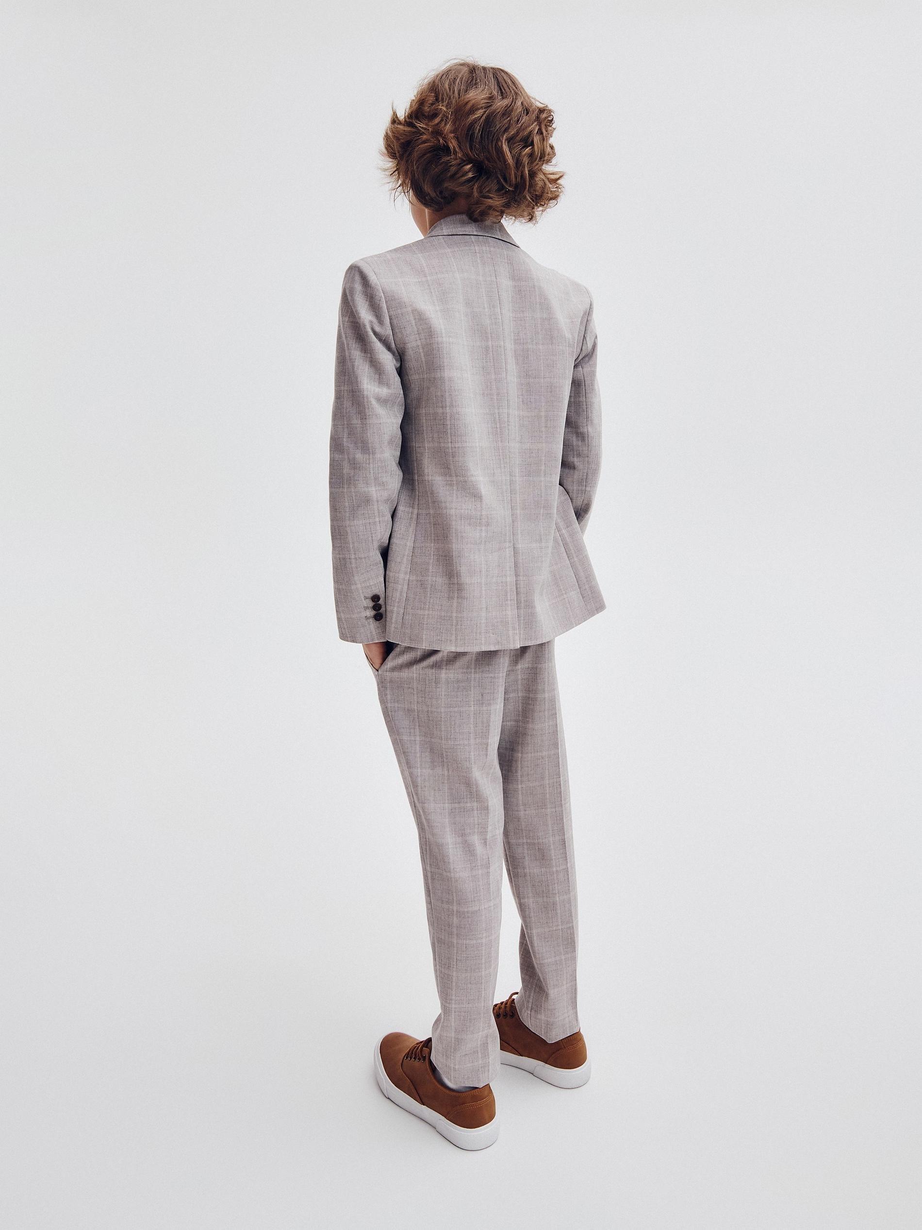 Beige Check Suit Trousers, Kids Boys, , large image number 1