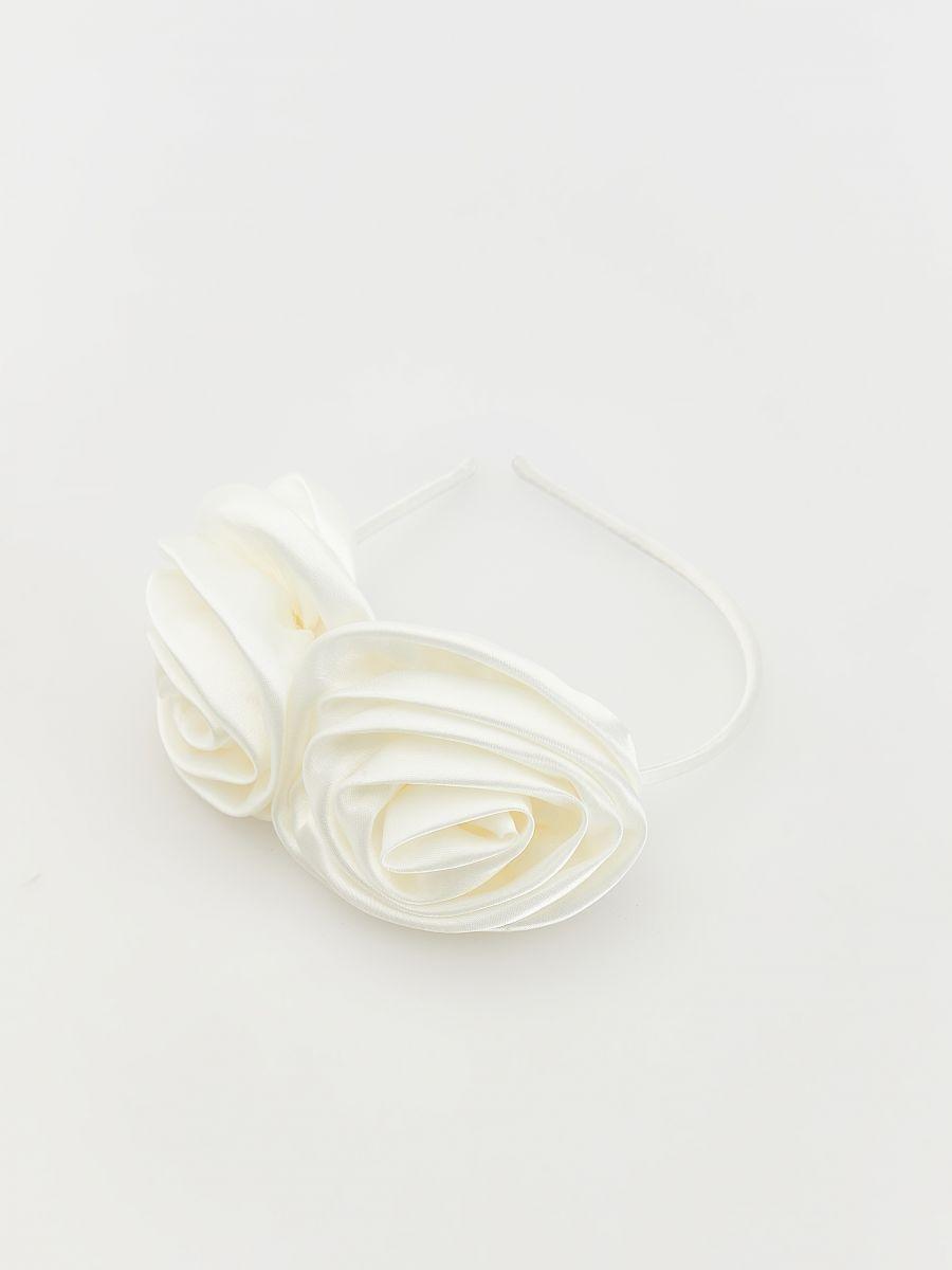 White Hairband With Flowers, White, large image number 1