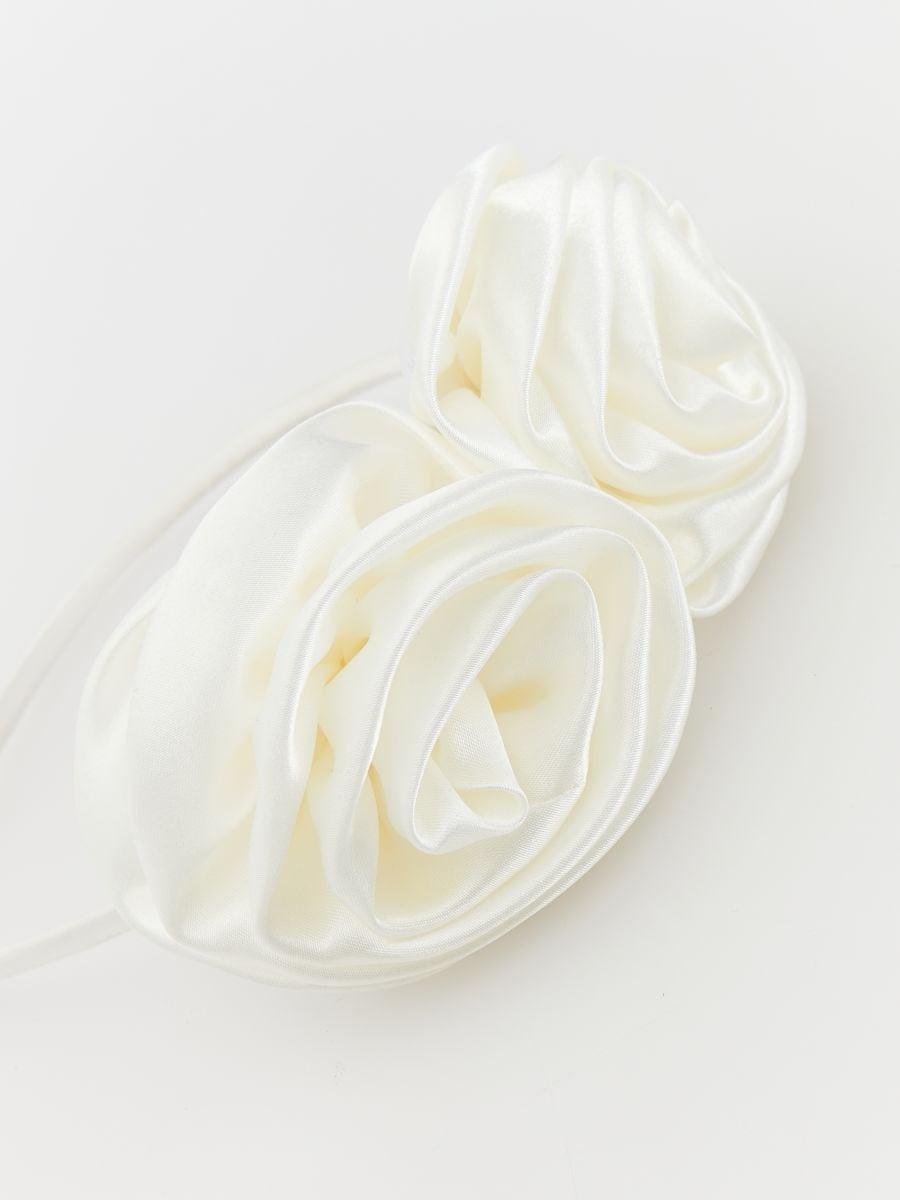 White Hairband With Flowers, White, large image number 3