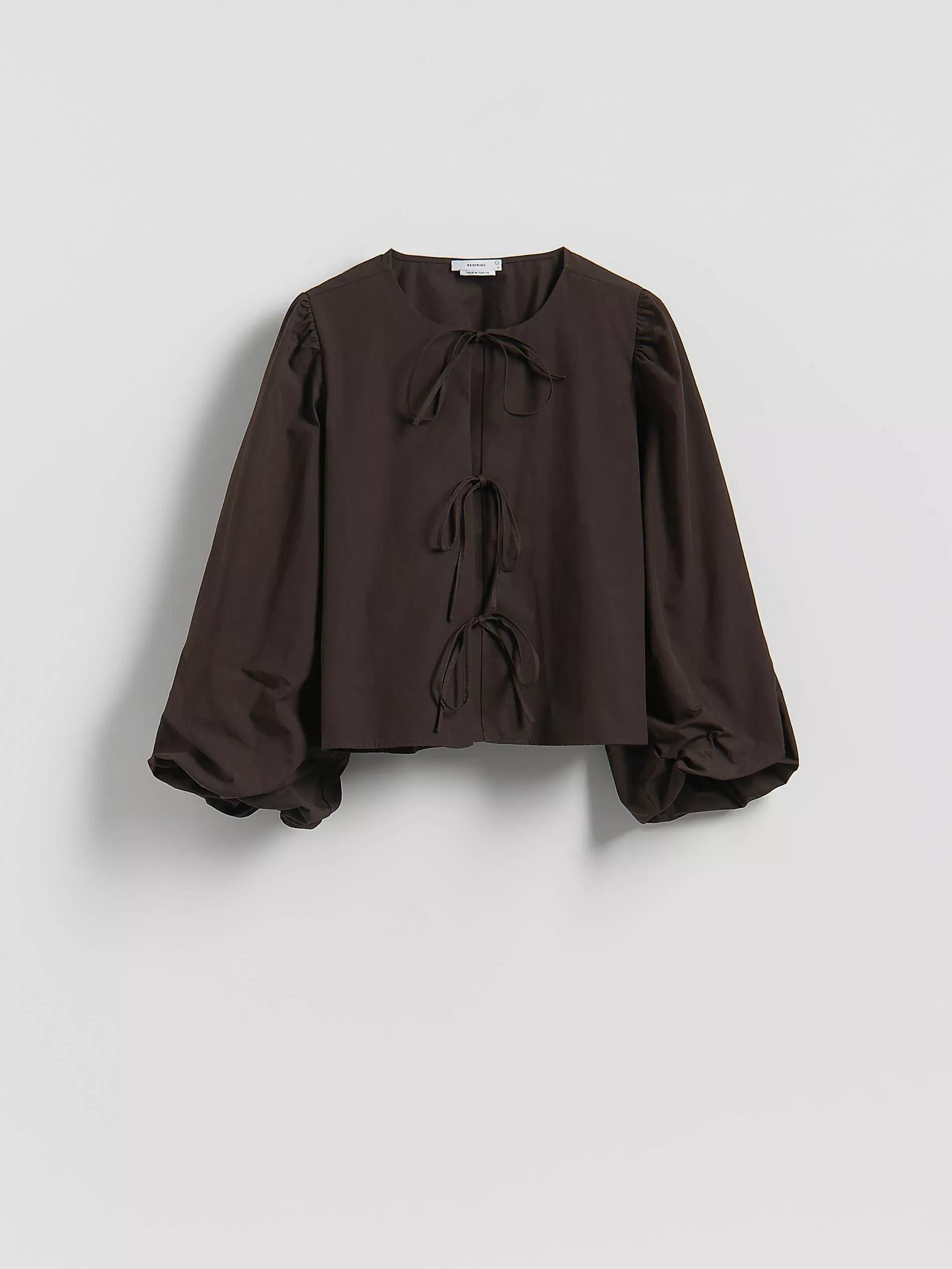 Brown Cotton Blouse With Tie Detail, , large image number 4