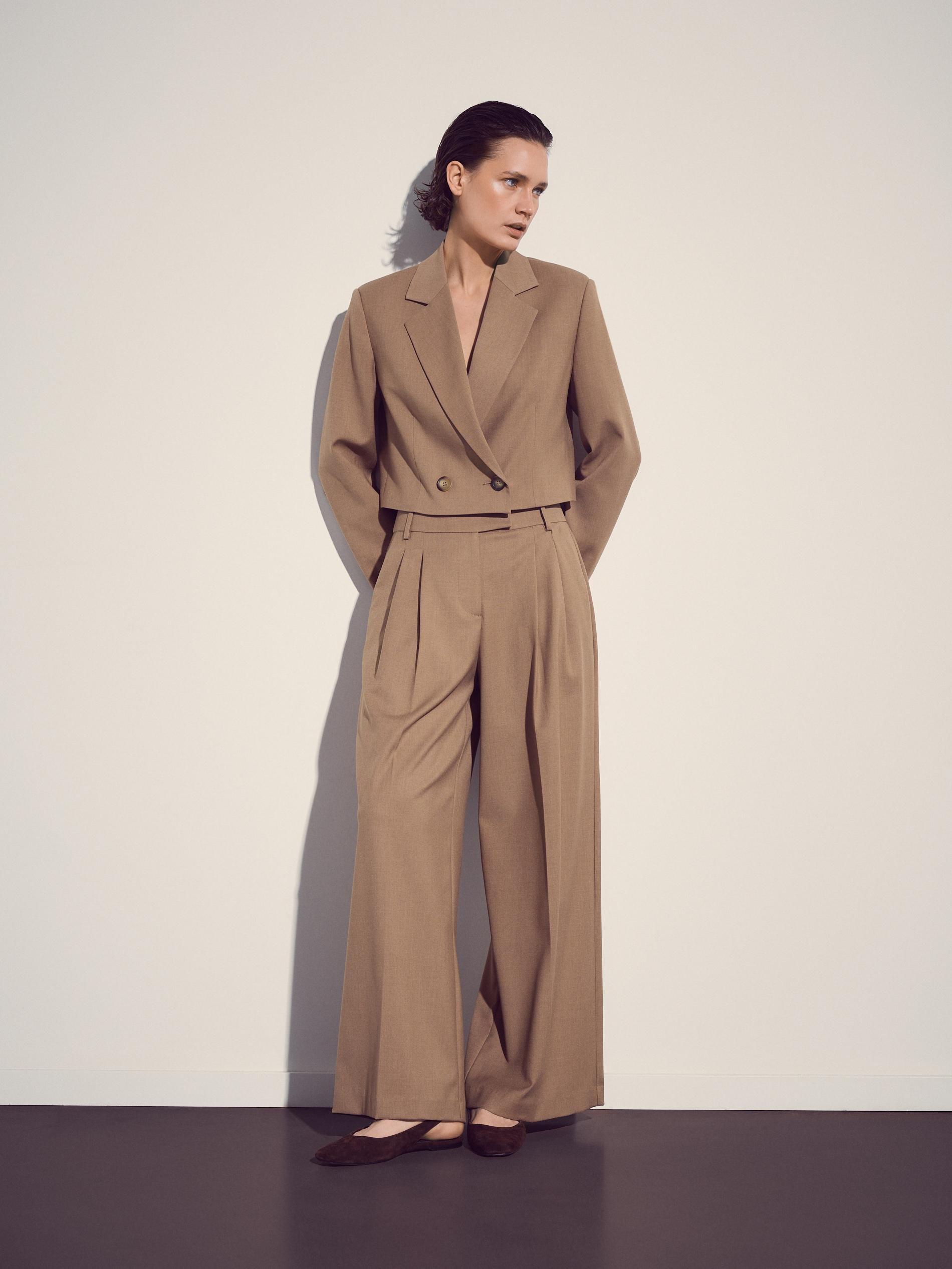 Brown Wide Leg Trousers, Brown, large image number 5