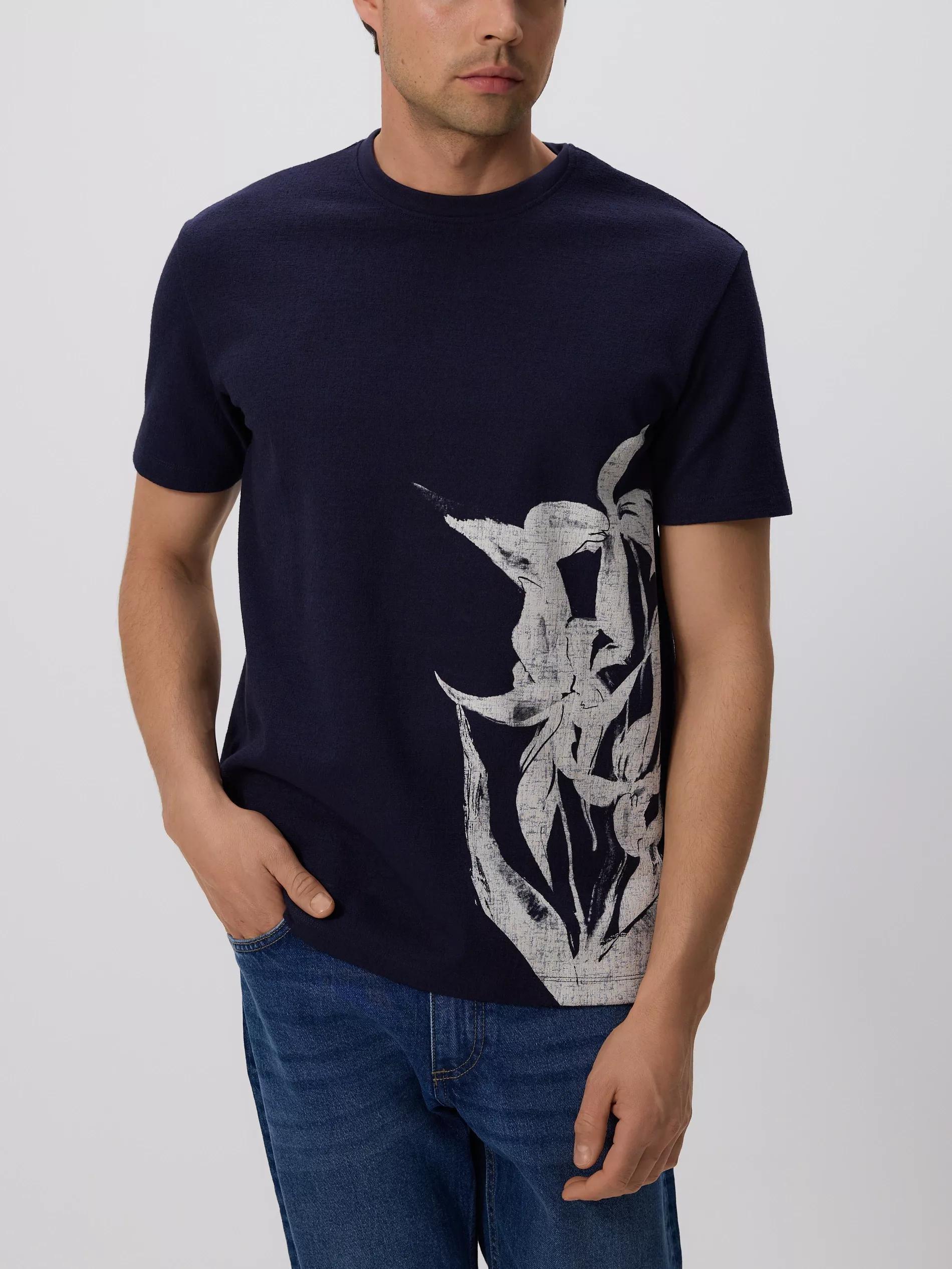 Navy Comfort Fit T-Shirt With Print, , large image number 1