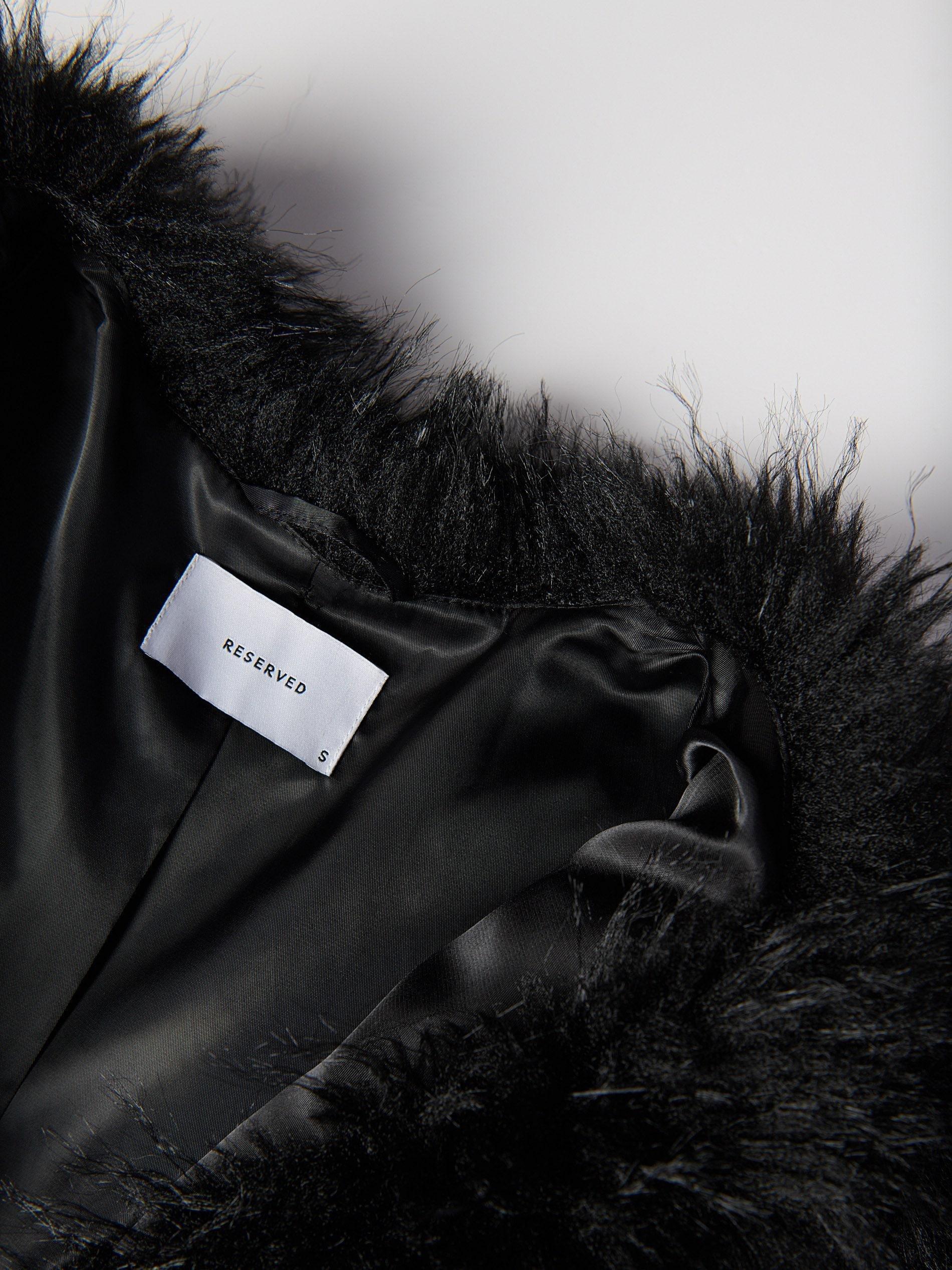 Black Faux Fur Jacket, Black, large image number 1