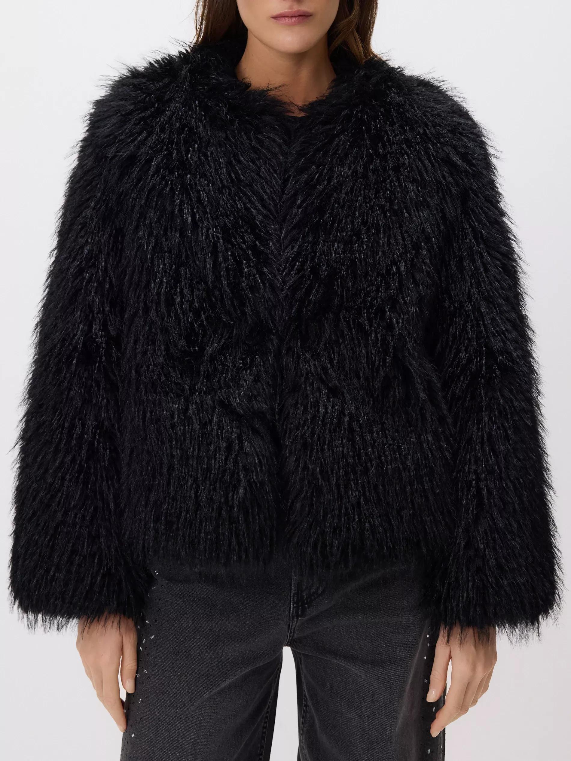 Black Faux Fur Jacket, Black, large image number 2