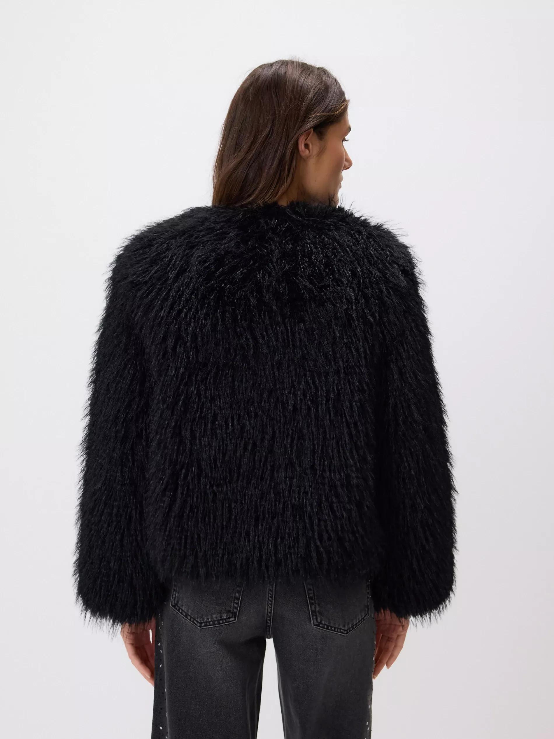 Black Faux Fur Jacket, Black, large image number 3