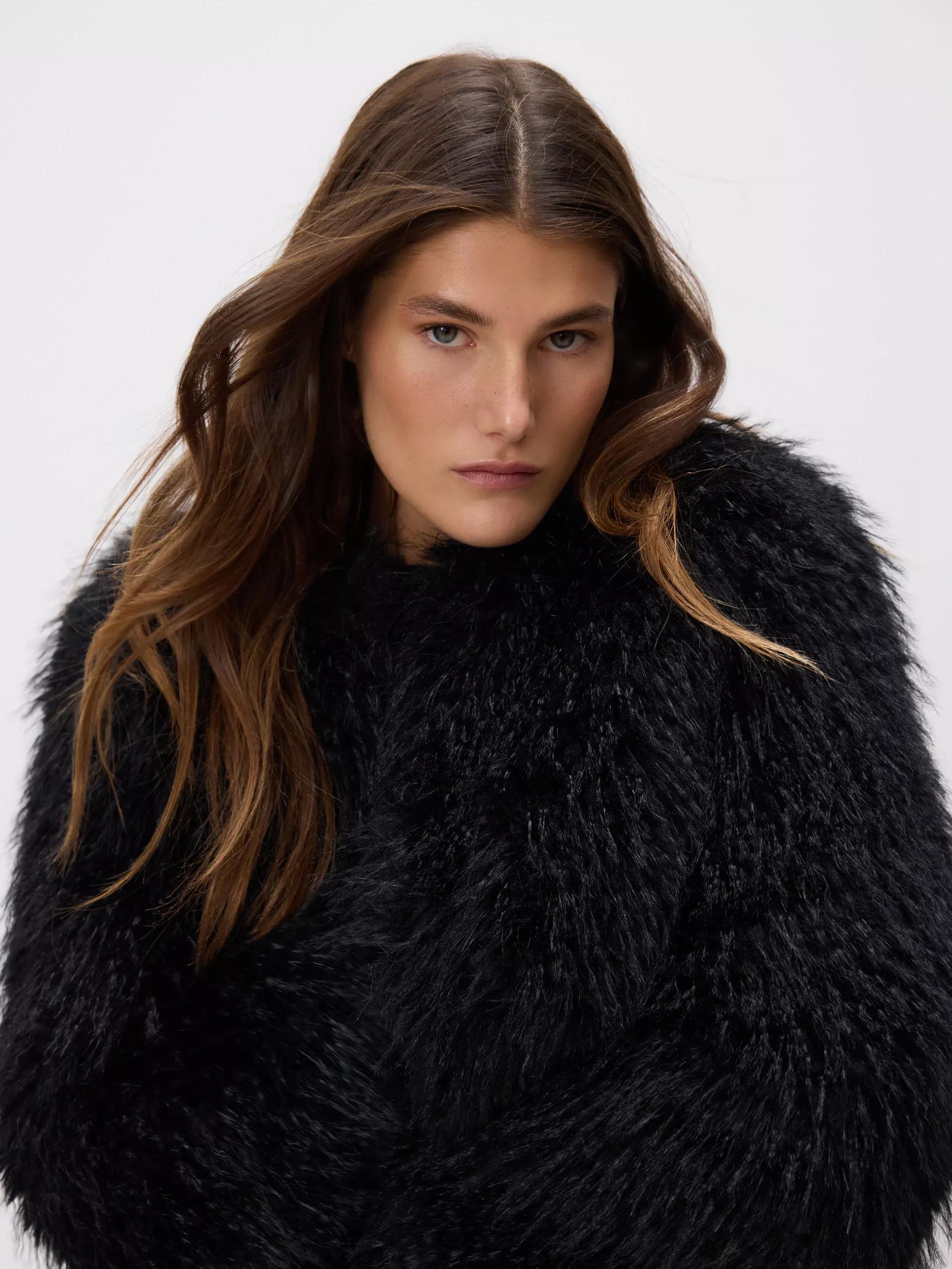 Black Faux Fur Jacket, Black, large image number 4