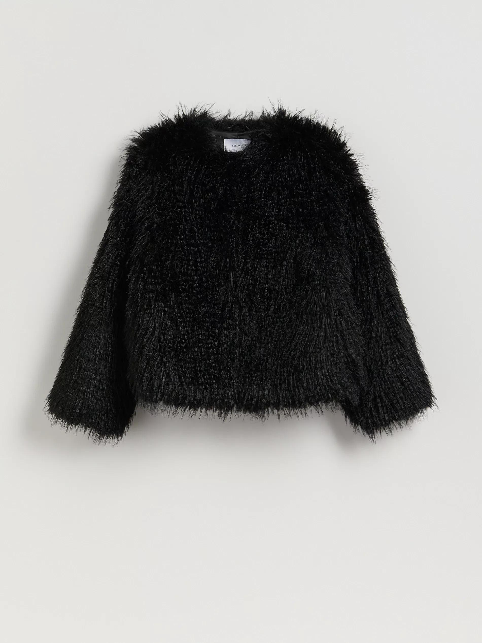 Black Faux Fur Jacket, Black, large image number 5