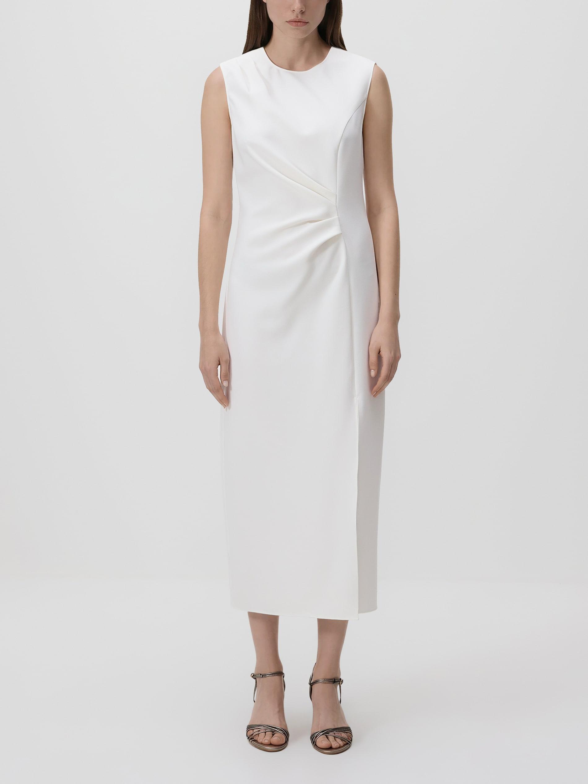 White Ruched Dress, White, large image number 0