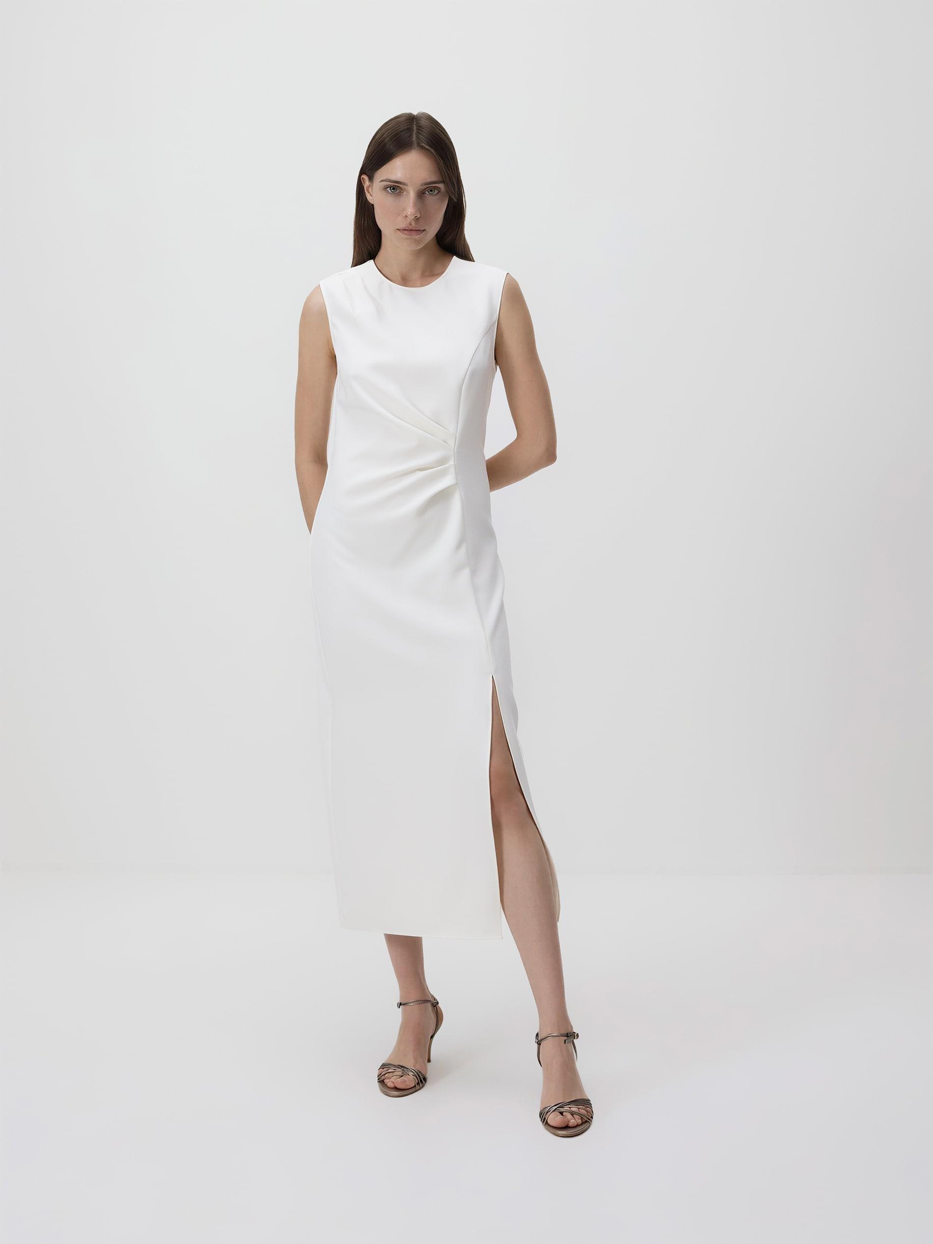 White Ruched Dress, White, large image number 2