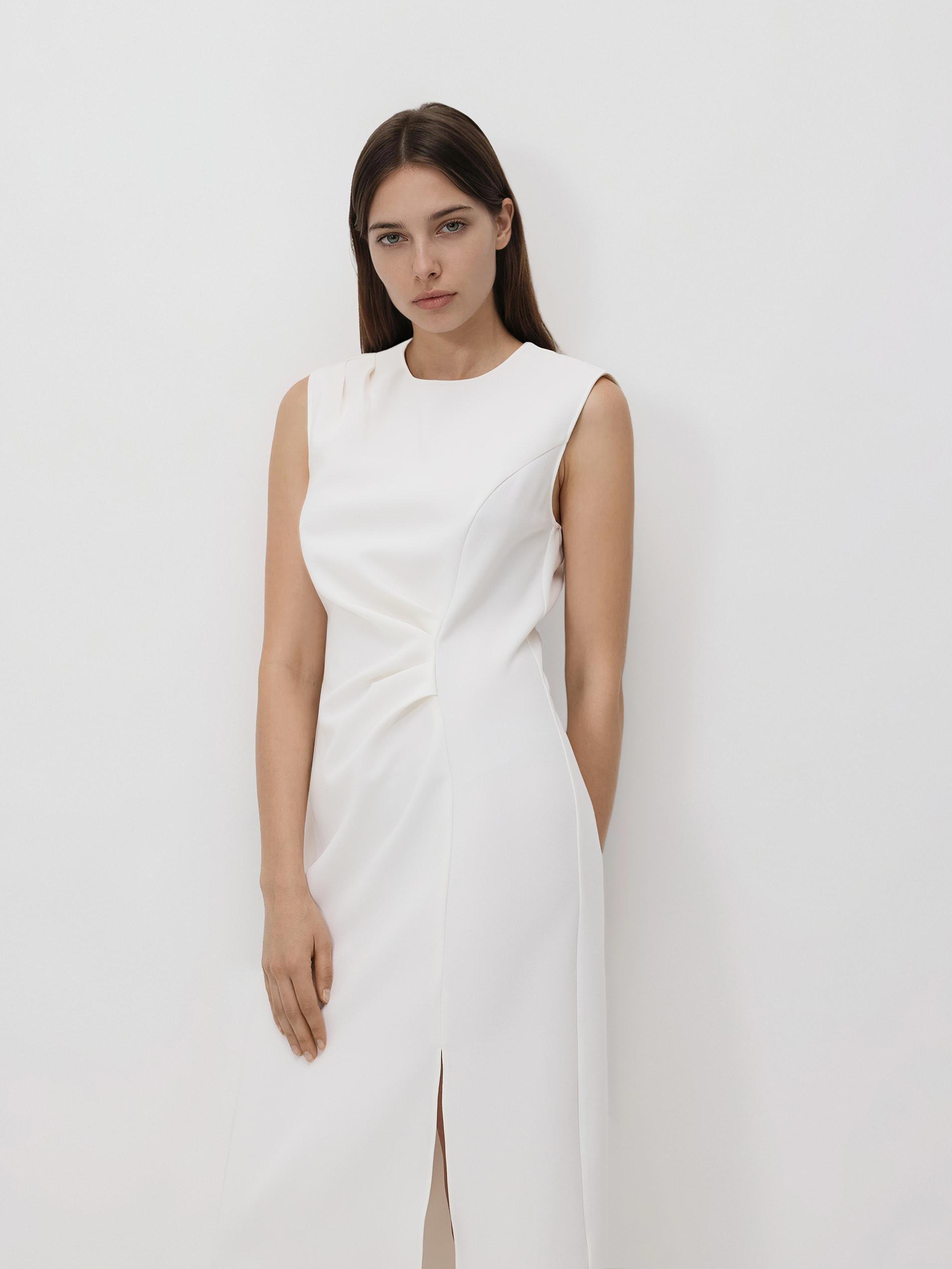 White Ruched Dress, White, large image number 3