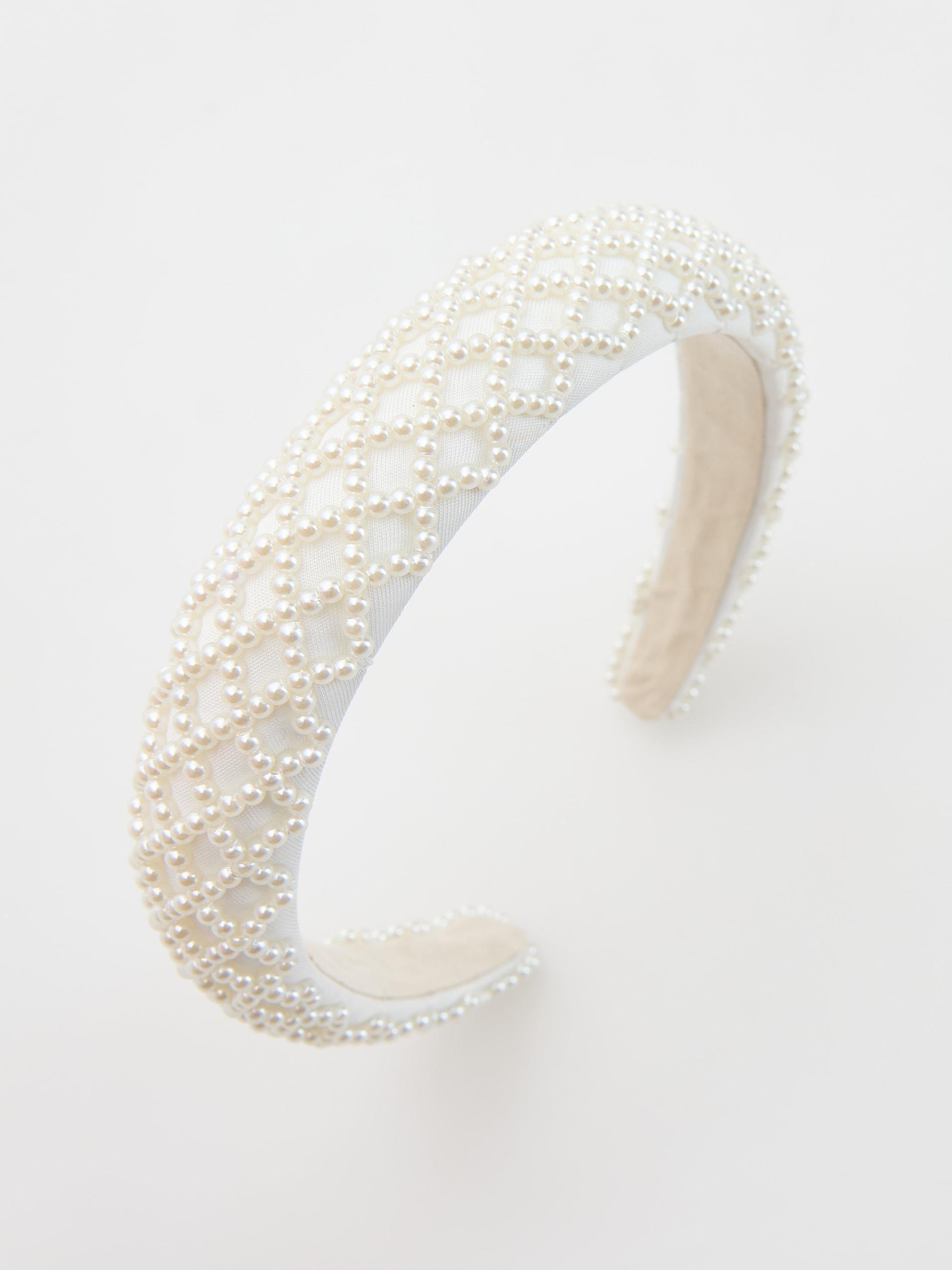 Cream Pearl Headband, Ivory, large image number 3
