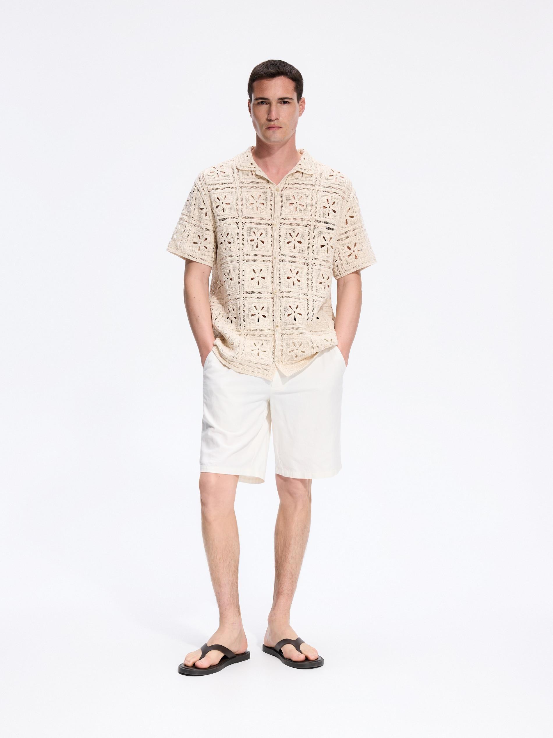 Beige Broderie Anglaise Cotton Shirt, Ivory, large image number 0