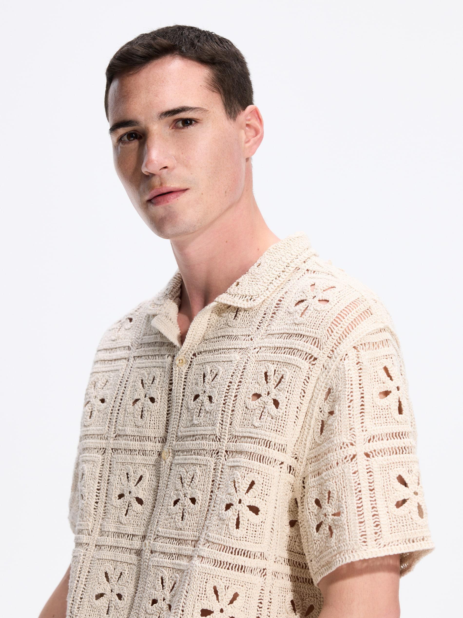 Beige Broderie Anglaise Cotton Shirt, Ivory, large image number 2