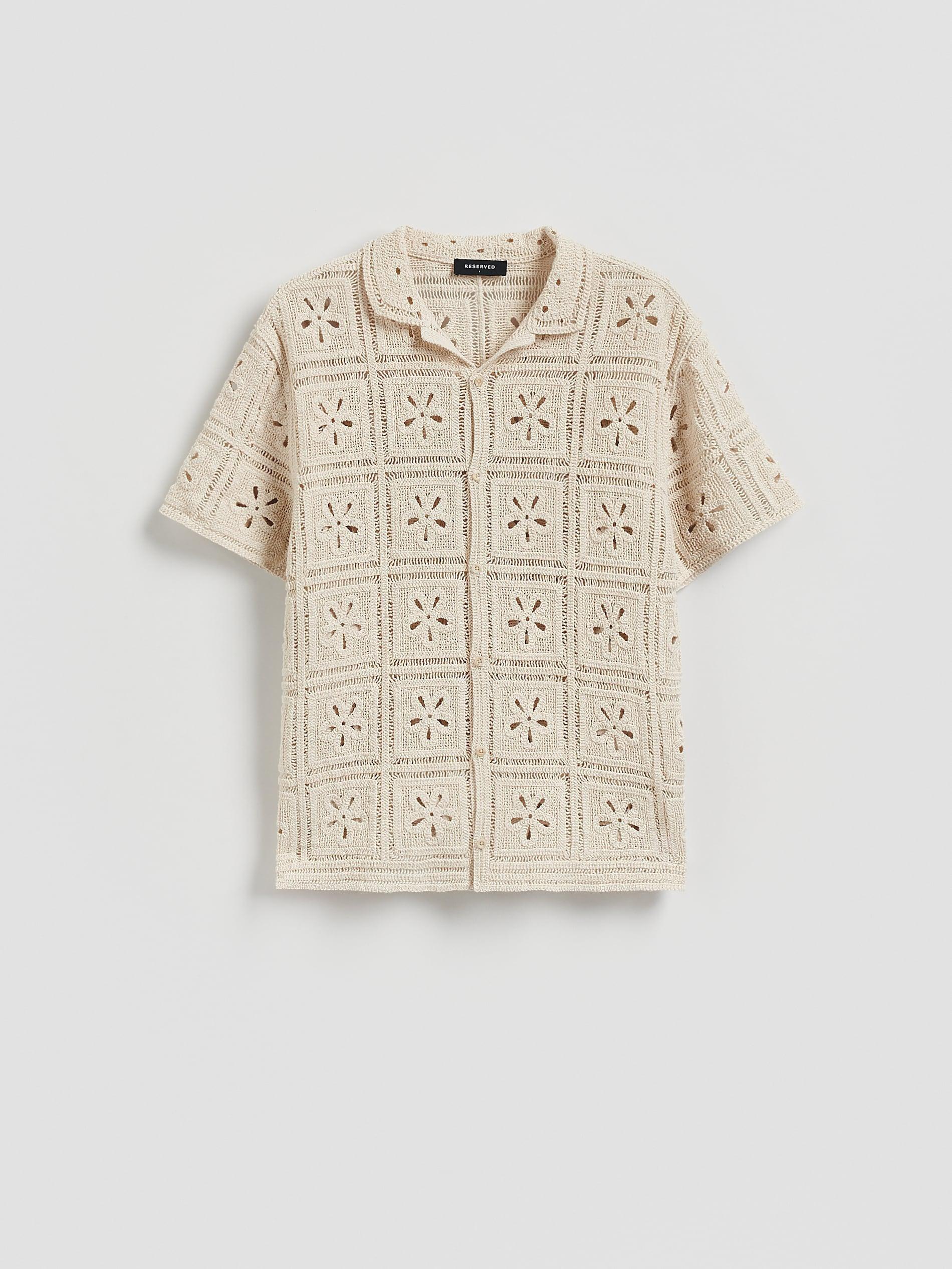 Beige Broderie Anglaise Cotton Shirt, Ivory, large image number 3