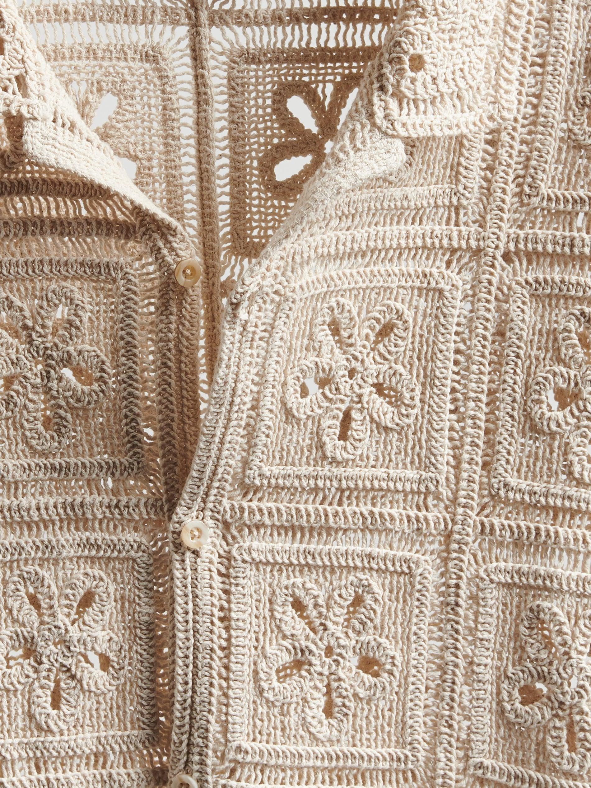 Beige Broderie Anglaise Cotton Shirt, Ivory, large image number 4