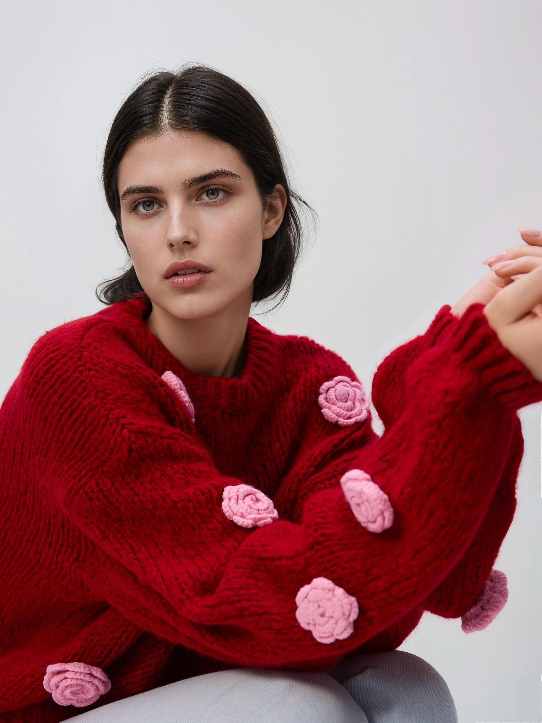 Red Sweater With Roses, Red, large image number 0