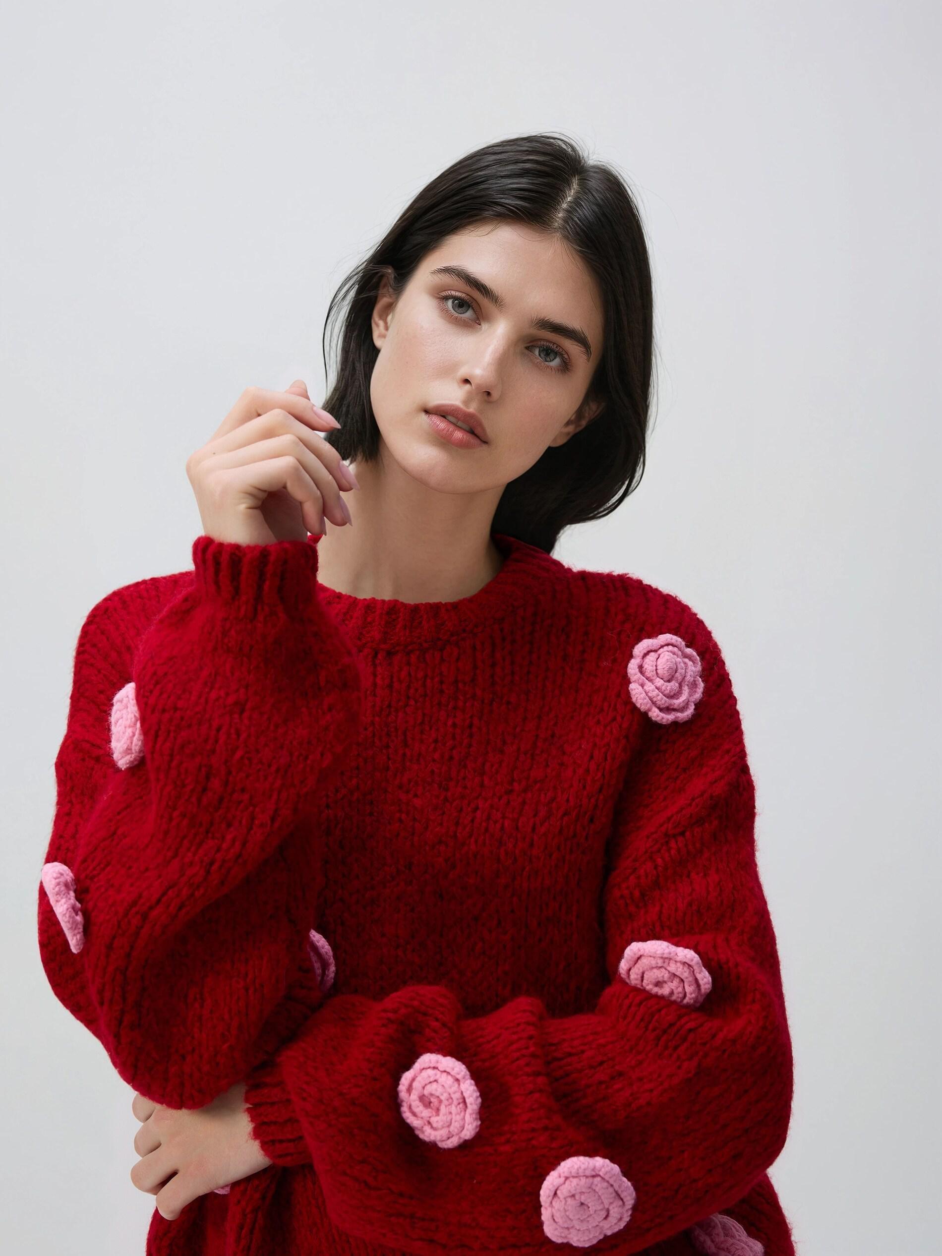Red Sweater With Roses, Red, large image number 3