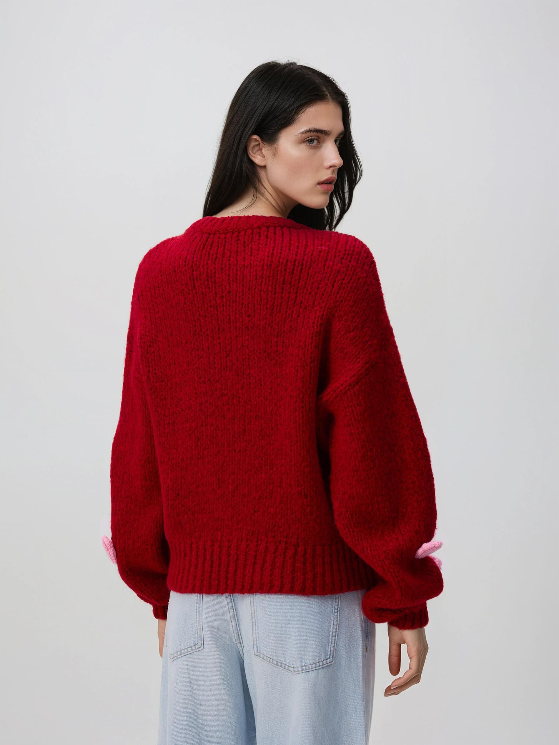 Red Sweater With Roses, Red, large image number 4