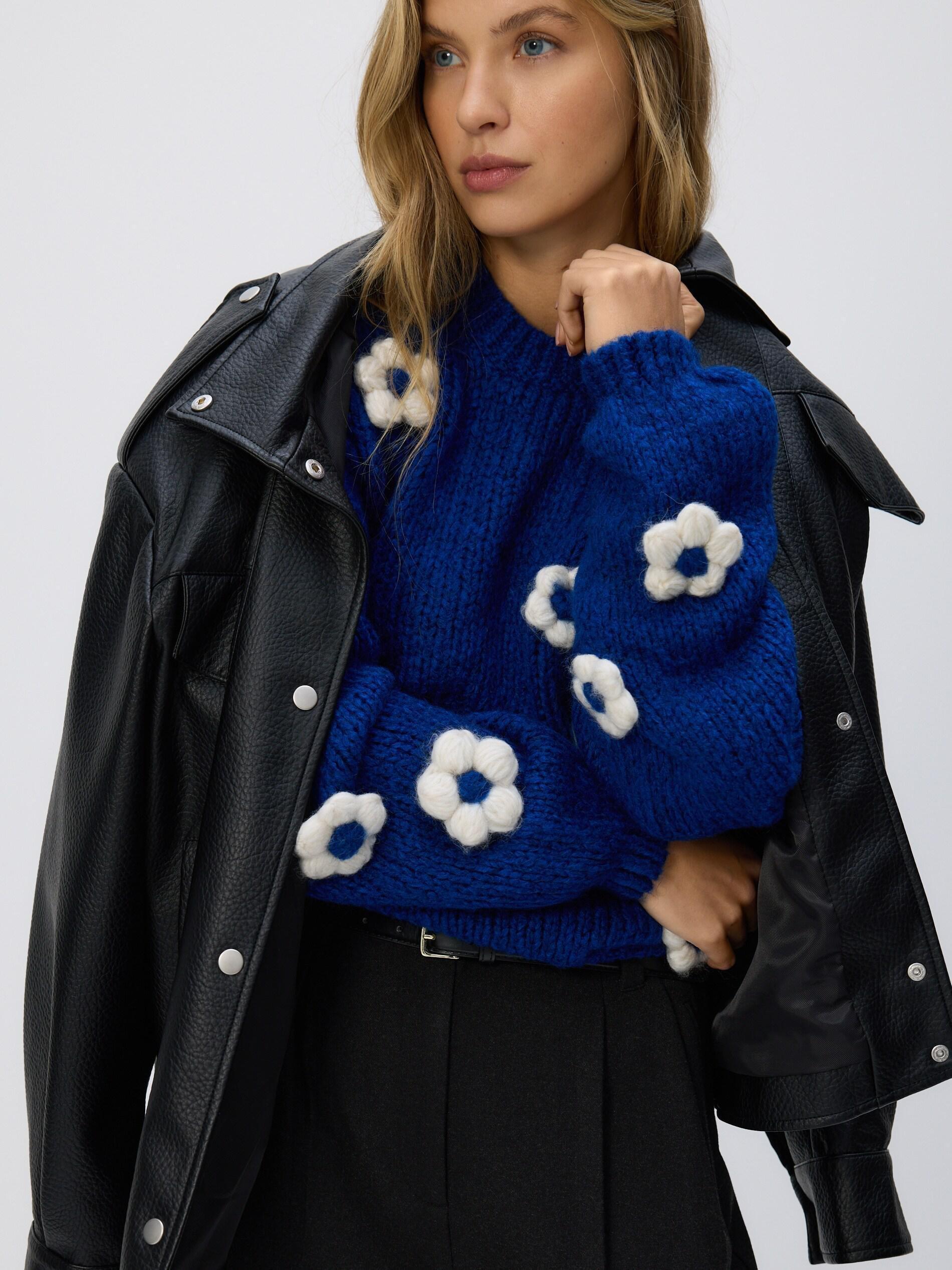 Navy Jumper With Floral Applique, Navy, large image number 3