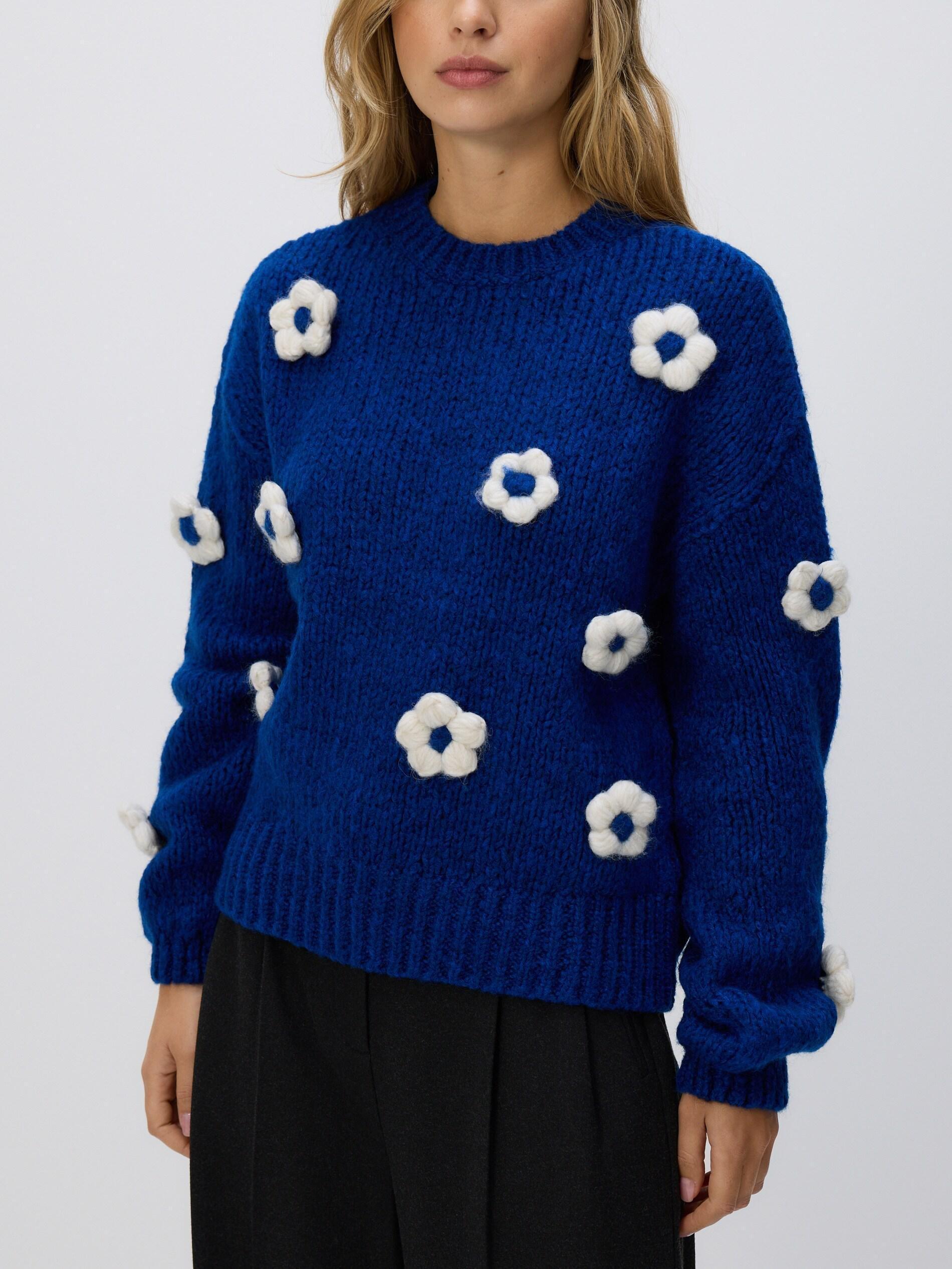 Navy Jumper With Floral Applique, Navy, medium