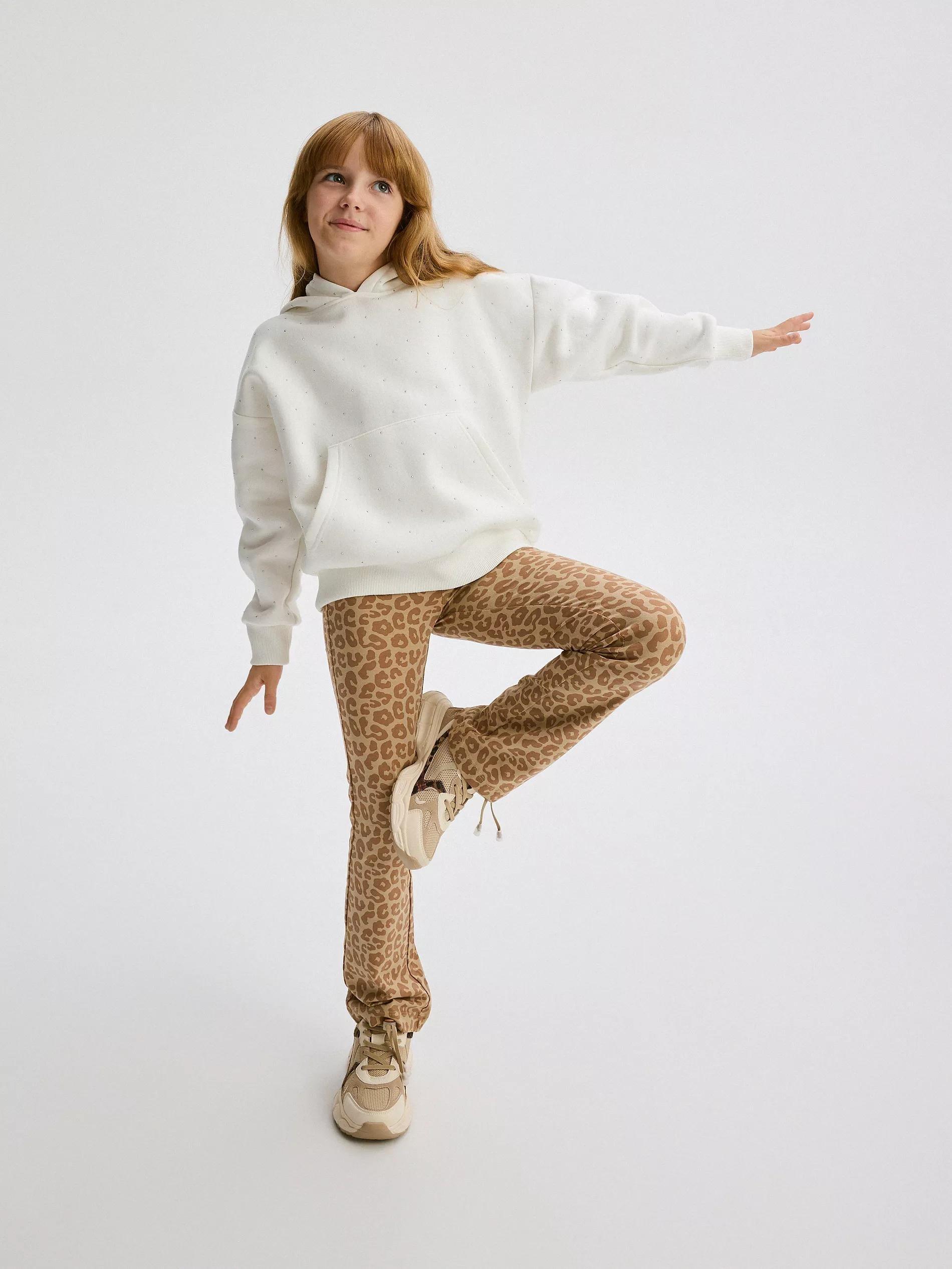 BEIGE Patterned flare trousers, , medium