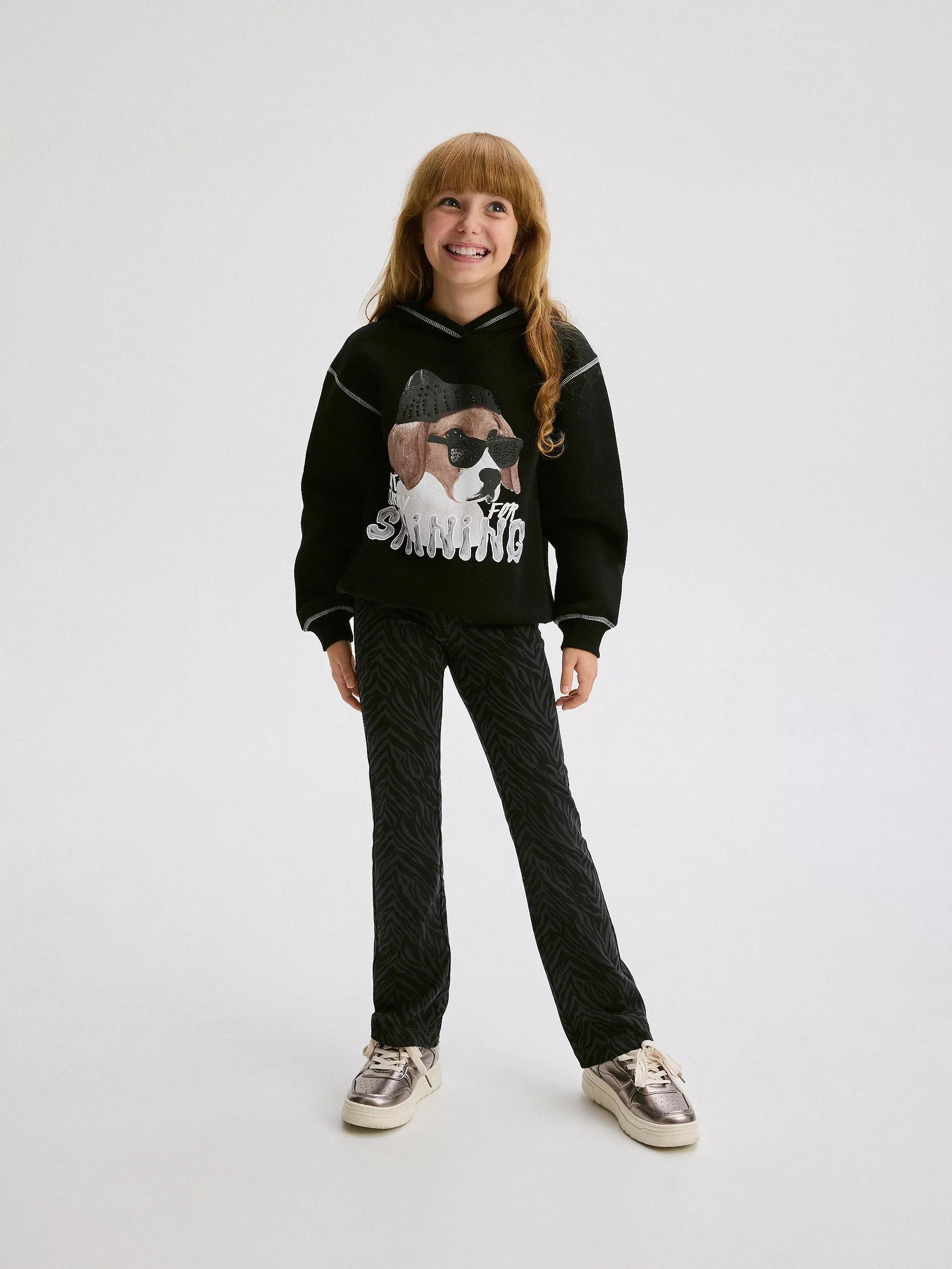 Grey Patterned Flared Trousers, , large image number 2