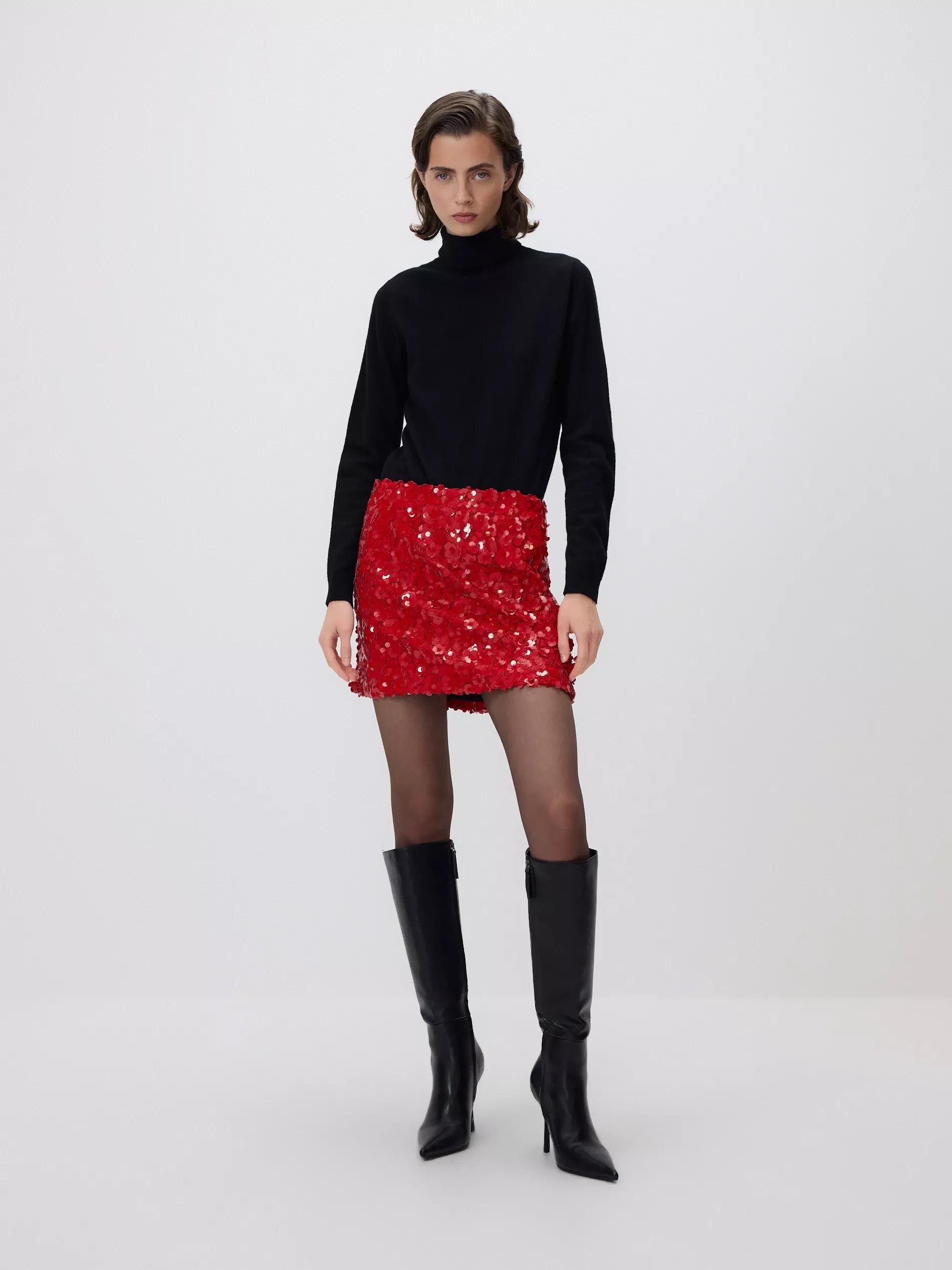 Red Sequin Mini Skirt, Red, medium