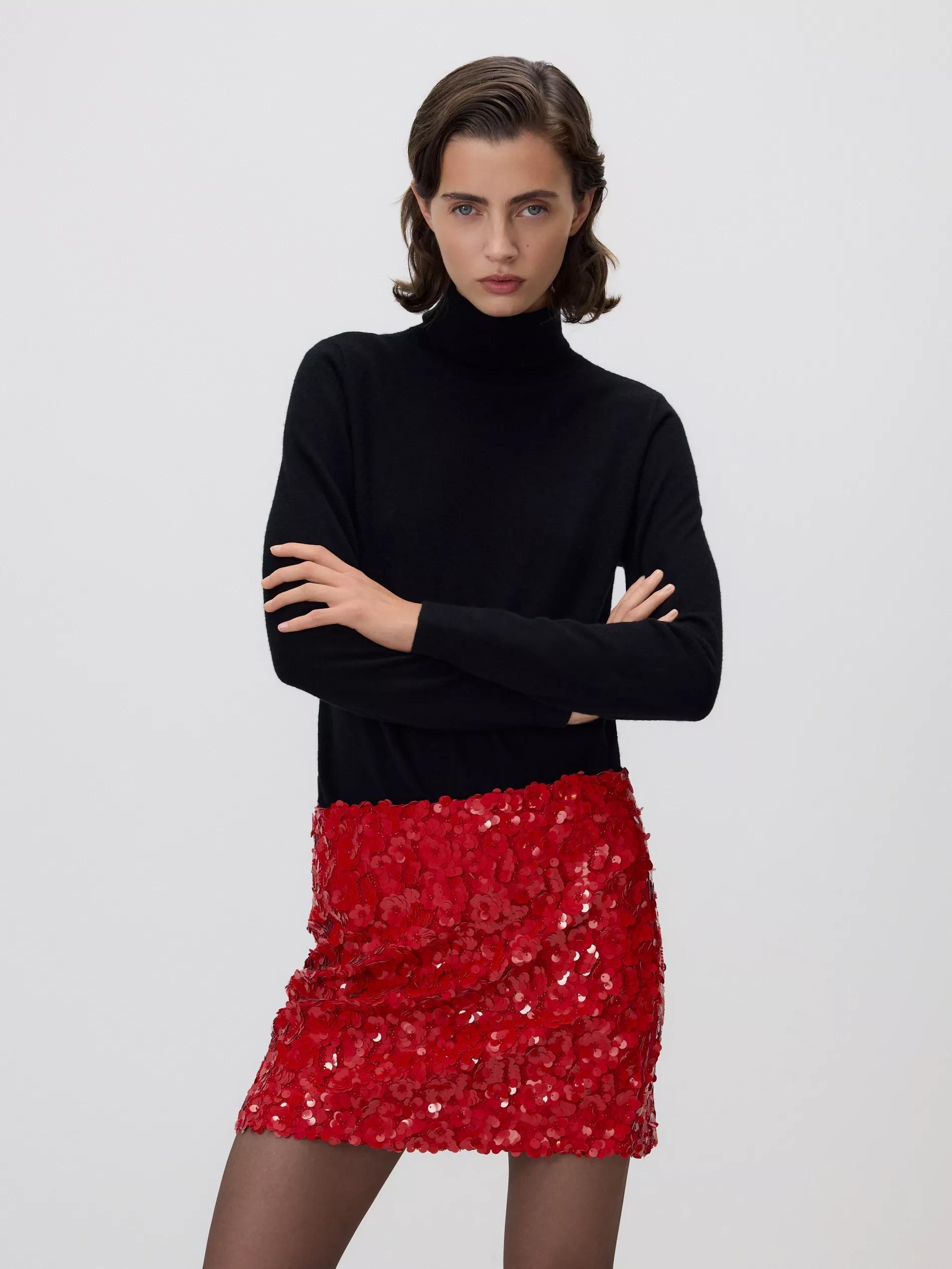 Red Sequin Mini Skirt, Red, large image number 1