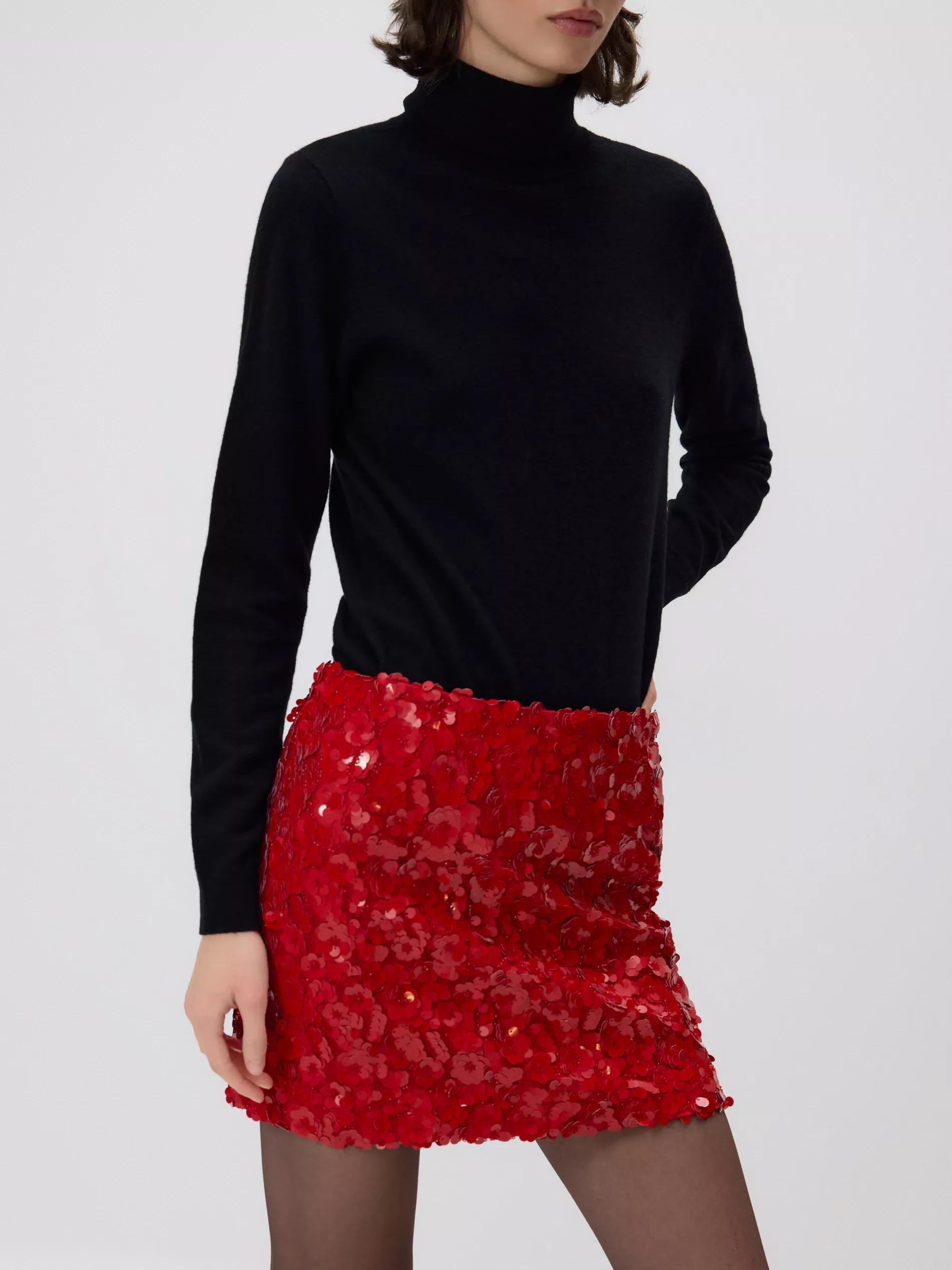 Red Sequin Mini Skirt, Red, medium
