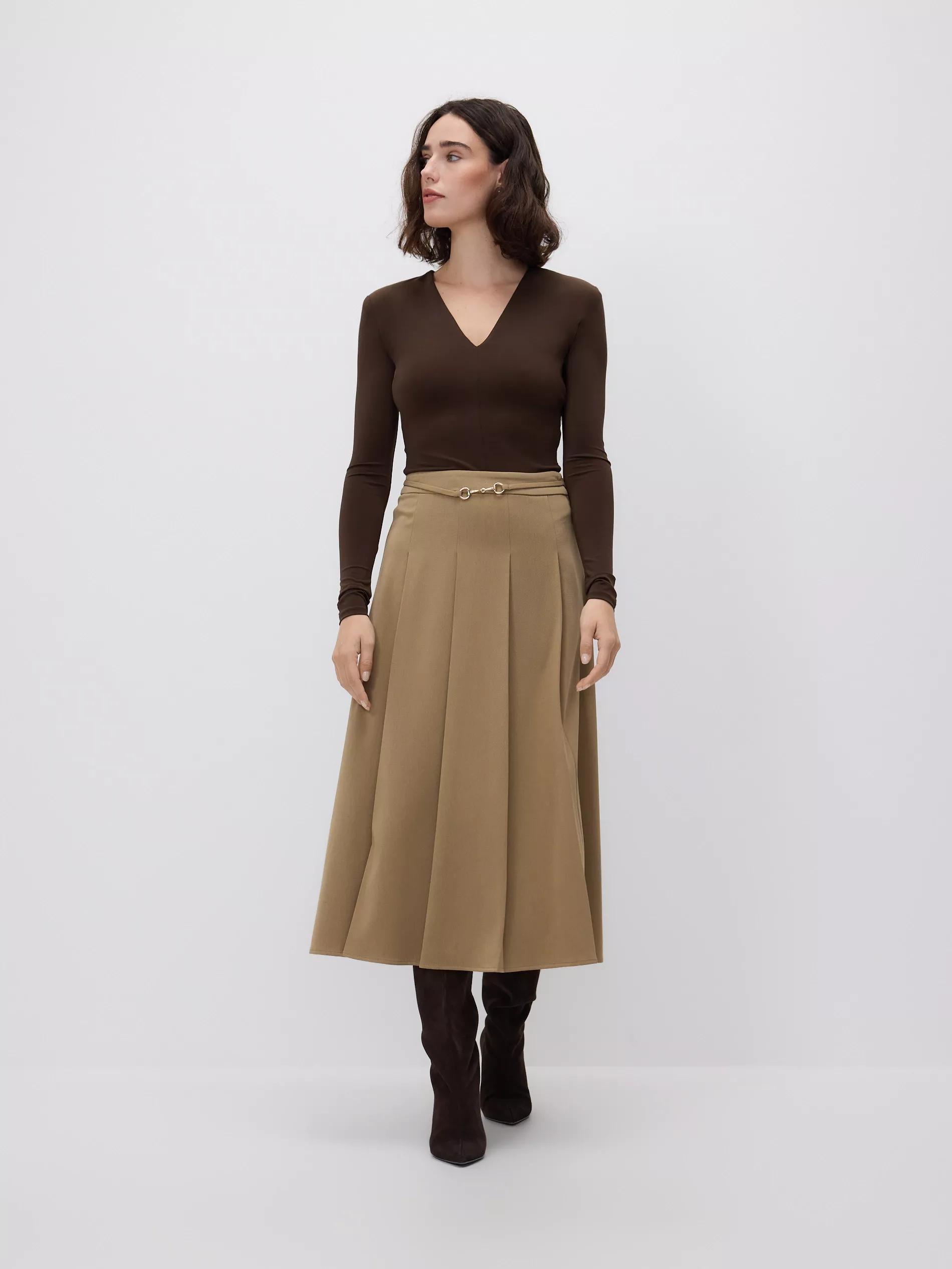 Beige Pleated Skirt, Beige, large image number 0