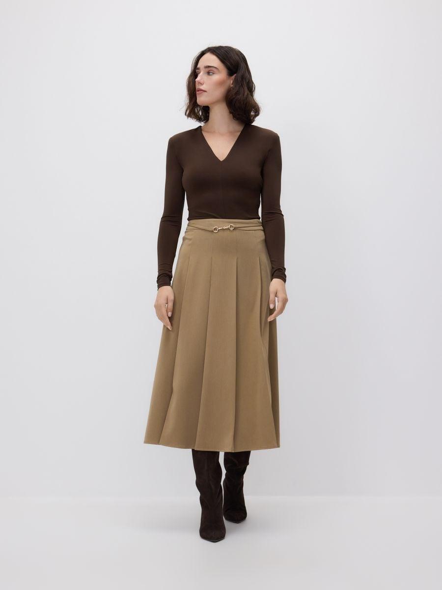 Beige Pleated Skirt, Beige, medium