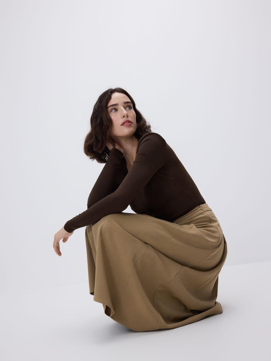 Beige Pleated Skirt, Beige, medium