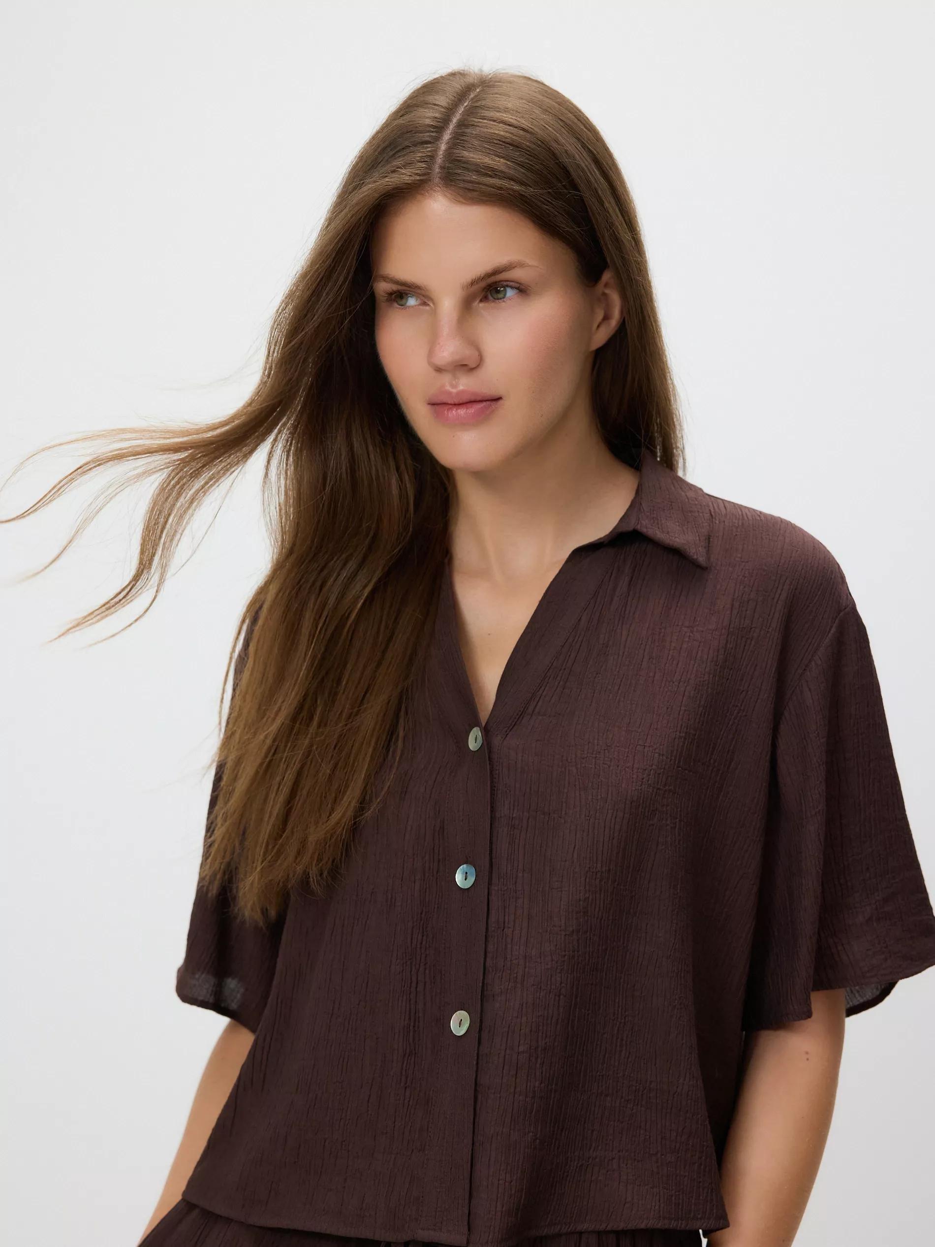 Brown Crease Effect Shirt, , large image number 0