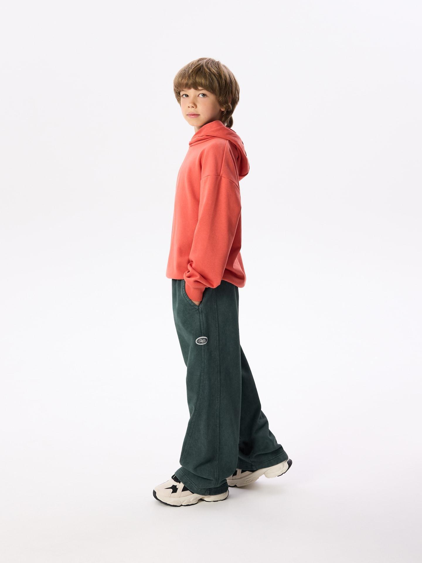 Green Wide Leg Trousers With Washed Effect, Khaki, medium