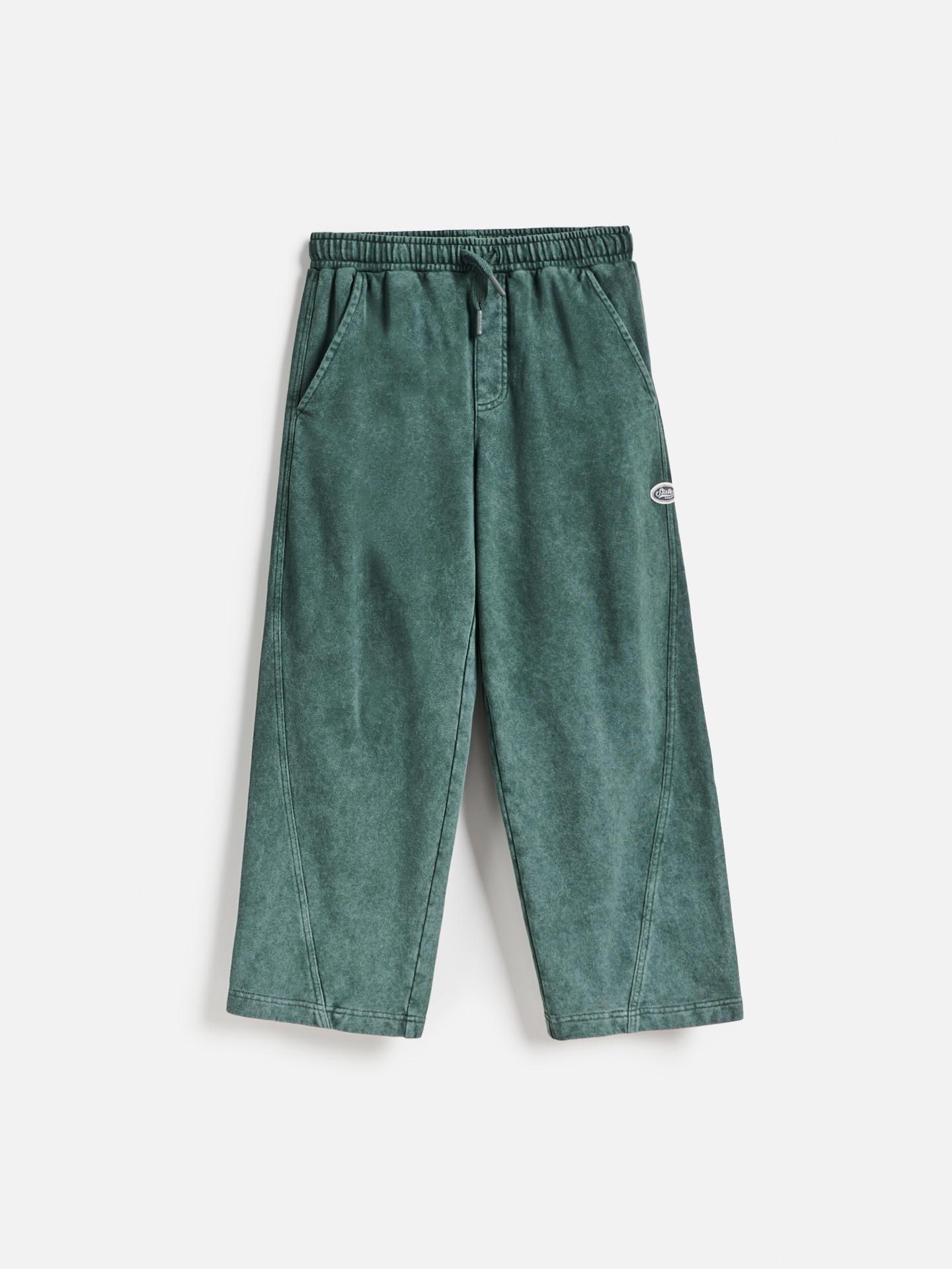 Green Wide Leg Trousers With Washed Effect, Khaki, medium