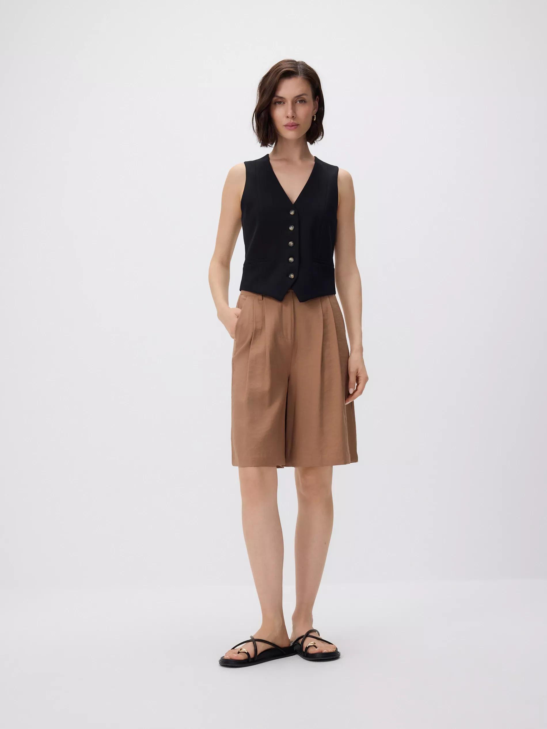 Golden Brown Bermuda Shorts With Pleats, , large image number 2