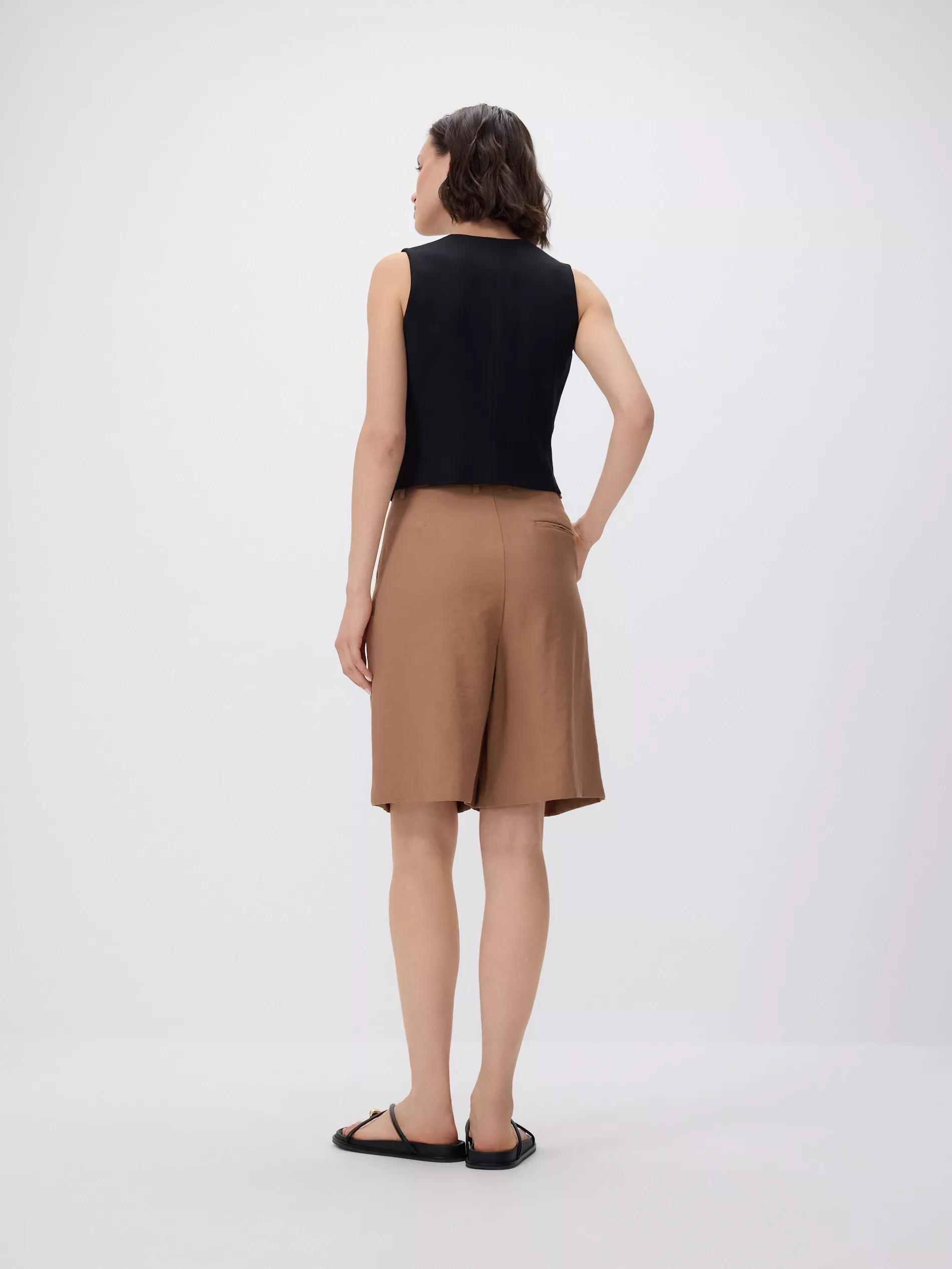 Golden Brown Bermuda Shorts With Pleats, Brown, medium