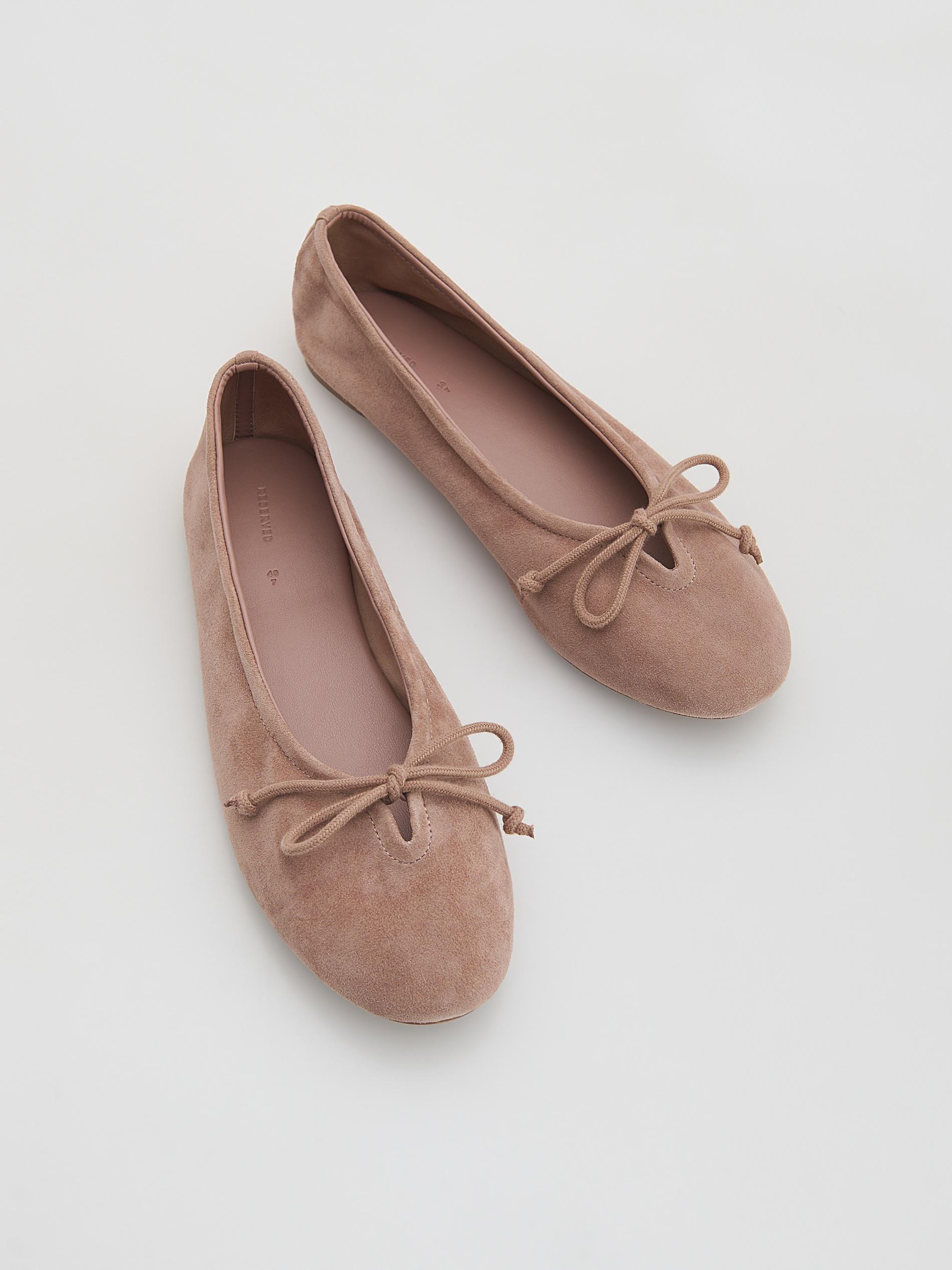 Peach Sheepskin Ballet Flats, Orange, medium