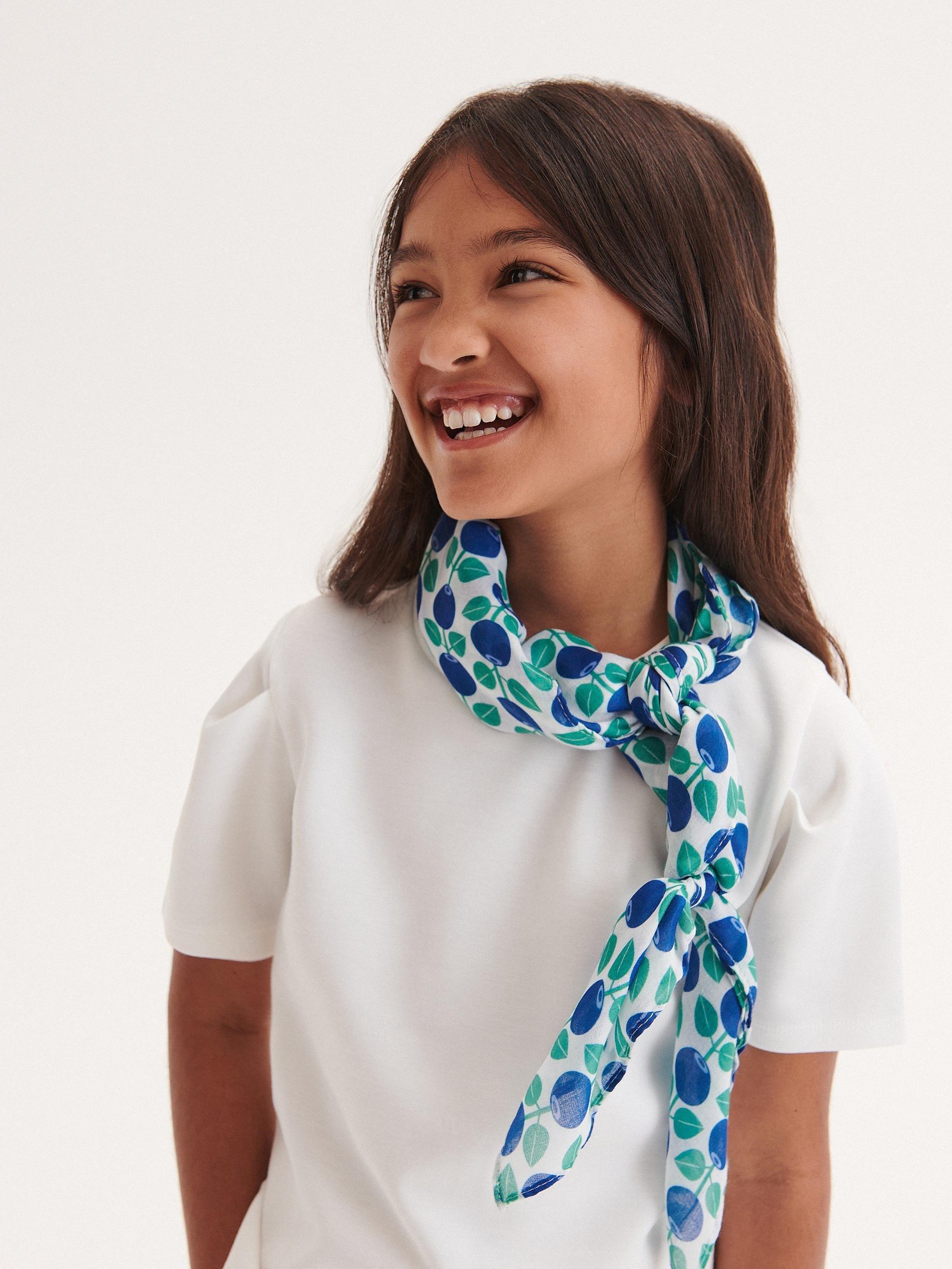 White Patterned Neckerchief, Unisex Kids, White, large image number 0