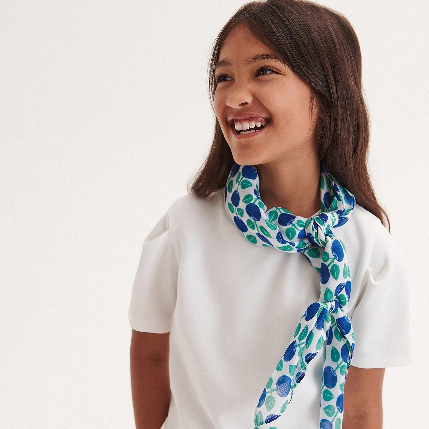 White Patterned Neckerchief, Unisex Kids, White, large image number 8
